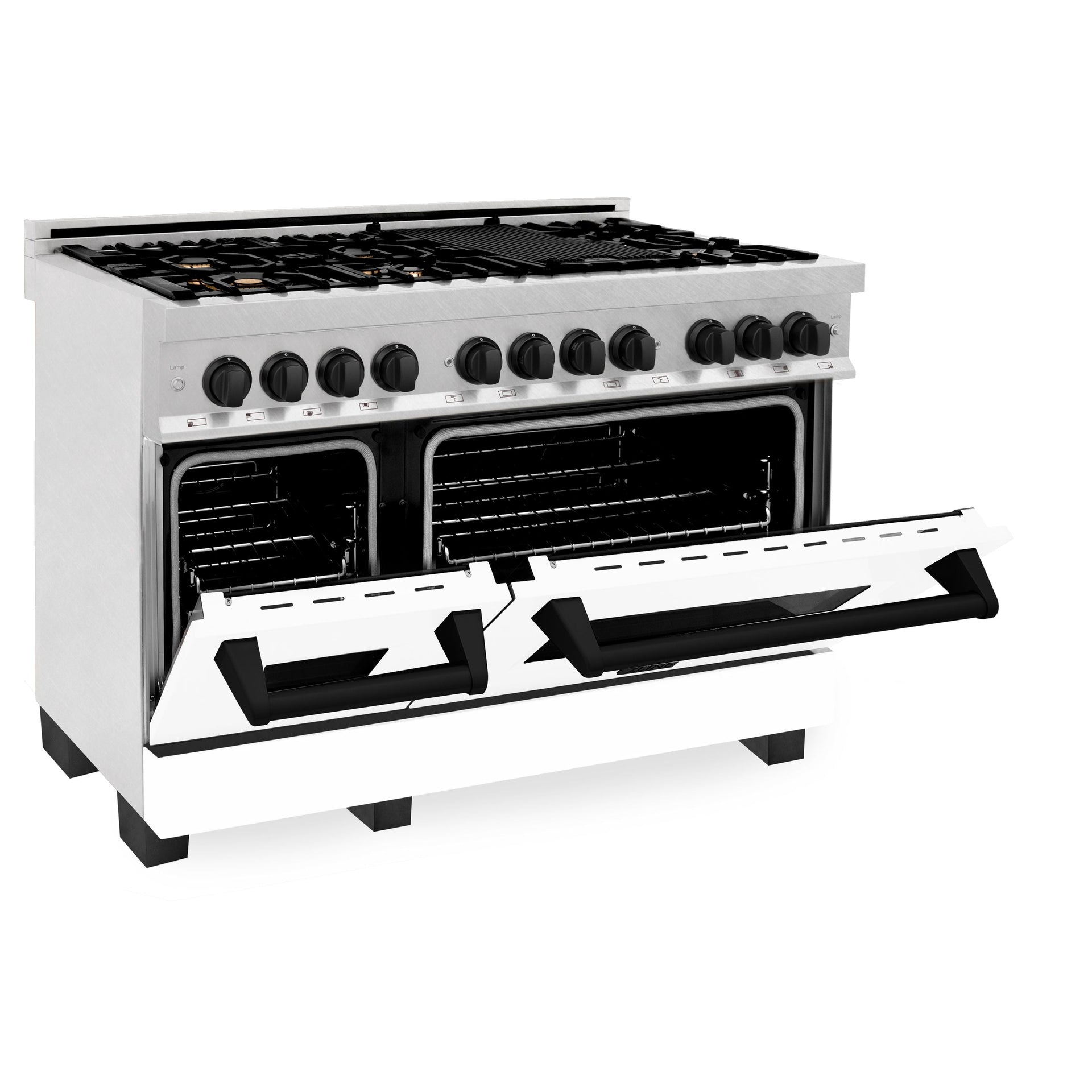 zline-autograph-48-in-6-0-cu-ft-legacy-dual-fuel-range-with-7-gas-burners-and-double-electric-ovens-in-satin-stainless-steel-with-white-matte-doors-and-matte-black-accents-rasz-wm-48-mb