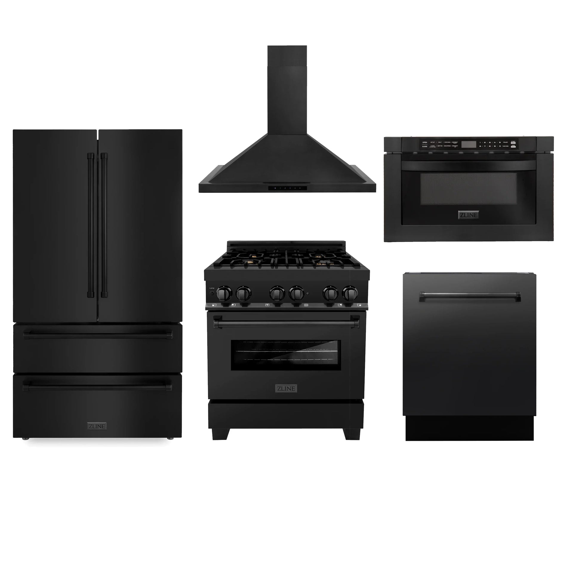 zline-appliance-package-30-dual-fuel-range-range-hood-microwave-dishwasher-refrigerator-in-black-stainless