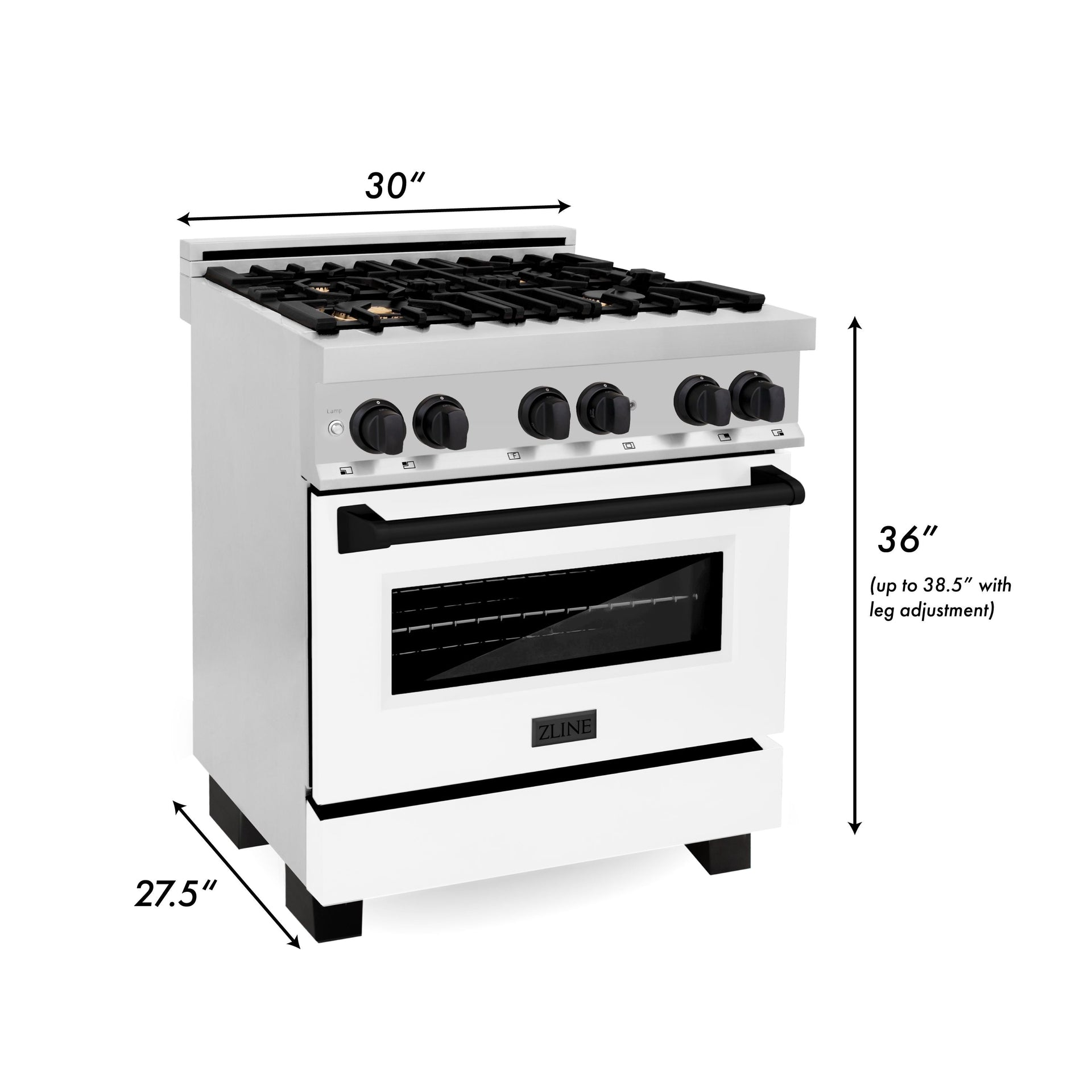 zline-autograph-30-in-dual-fuel-range-4-0-cu-ft-gas-cooktop-with-electric-convection-oven-white-matte-door-and-black-matte-accents-raz-wm-30-mb