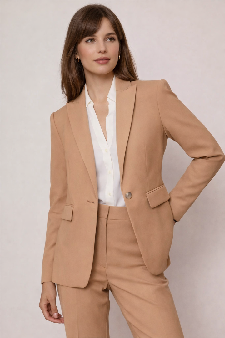 Petite Straight Fit Blazer for Women – Long Sleeves, Single Button Front Closing