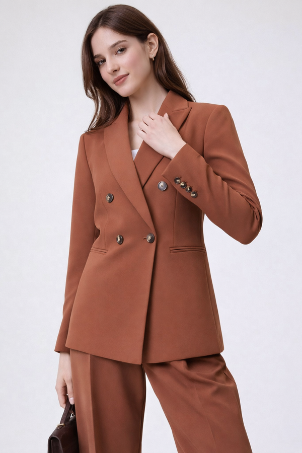 Petite Double-Breasted Blazer for Women – Tailored Fit, Peak Lapel, Long Sleeve Workwear Jacket