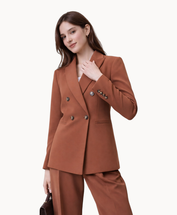 Petite Double-Breasted Blazer for Women – Tailored Fit, Peak Lapel, Long Sleeve Workwear Jacket