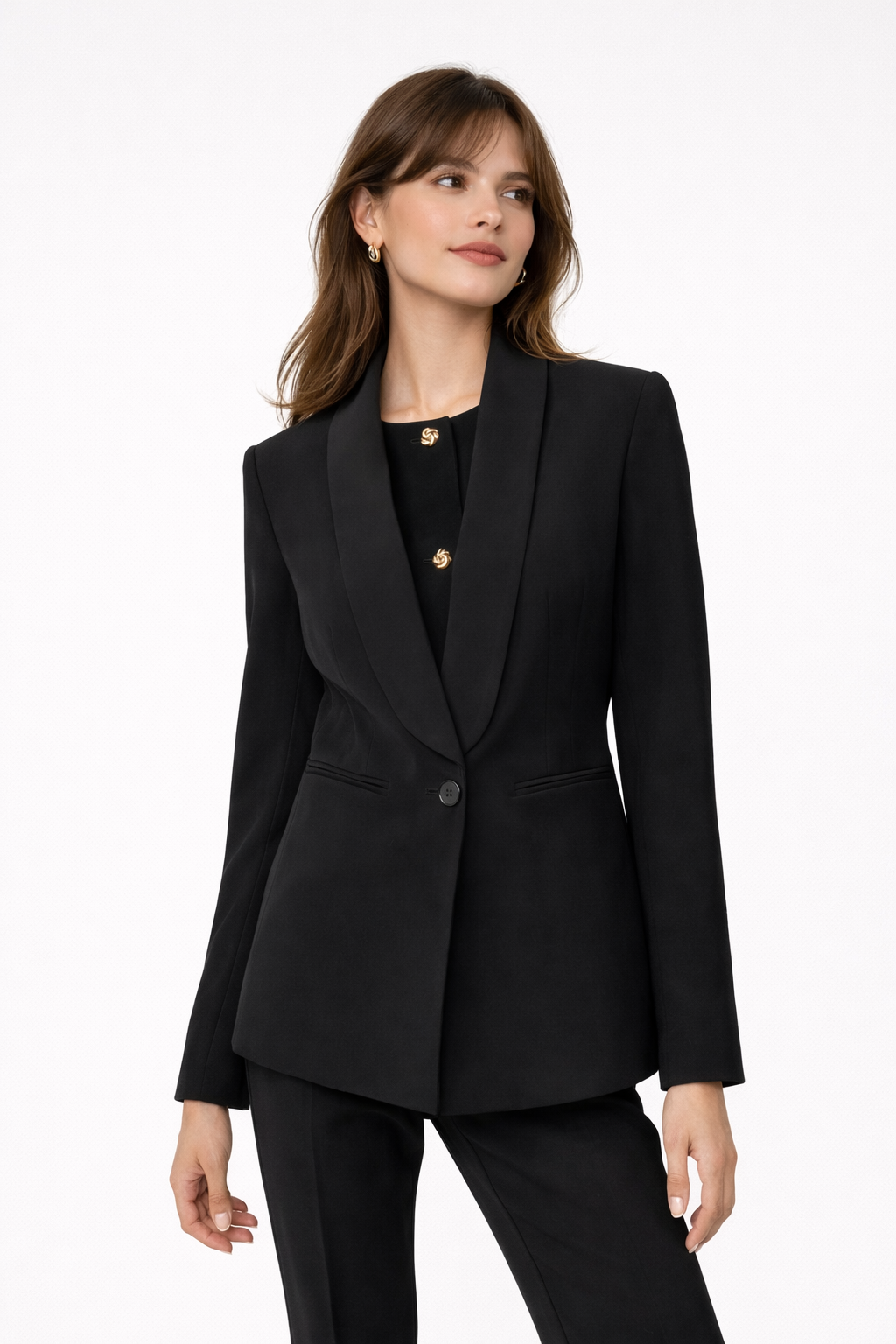 petite-straight-fit-shawl-collar-blazer-for-women-long-sleeves-button-cuffs-single-button-front-closing