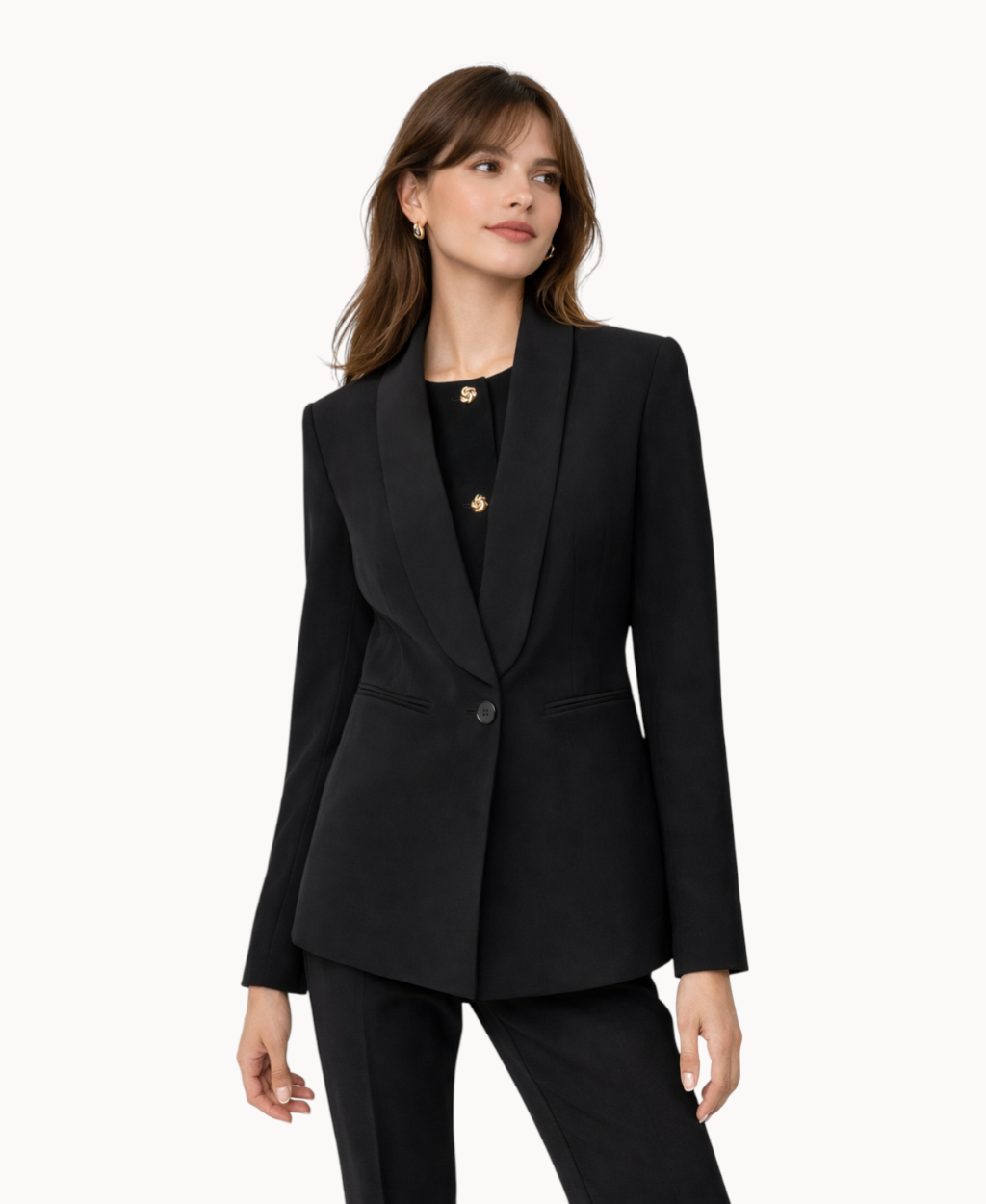 petite-straight-fit-shawl-collar-blazer-for-women-long-sleeves-button-cuffs-single-button-front-closing