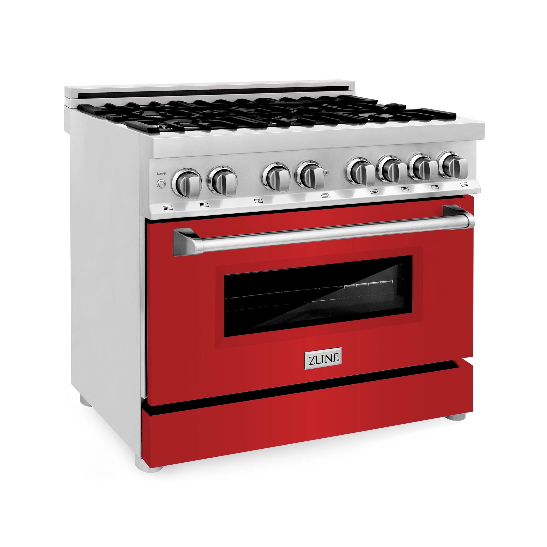 zline-36-in-dual-fuel-range-with-6-burner-gas-cooktop-and-electric-convection-oven-in-stainless-steel-with-red-matte-door-ra-rm-36