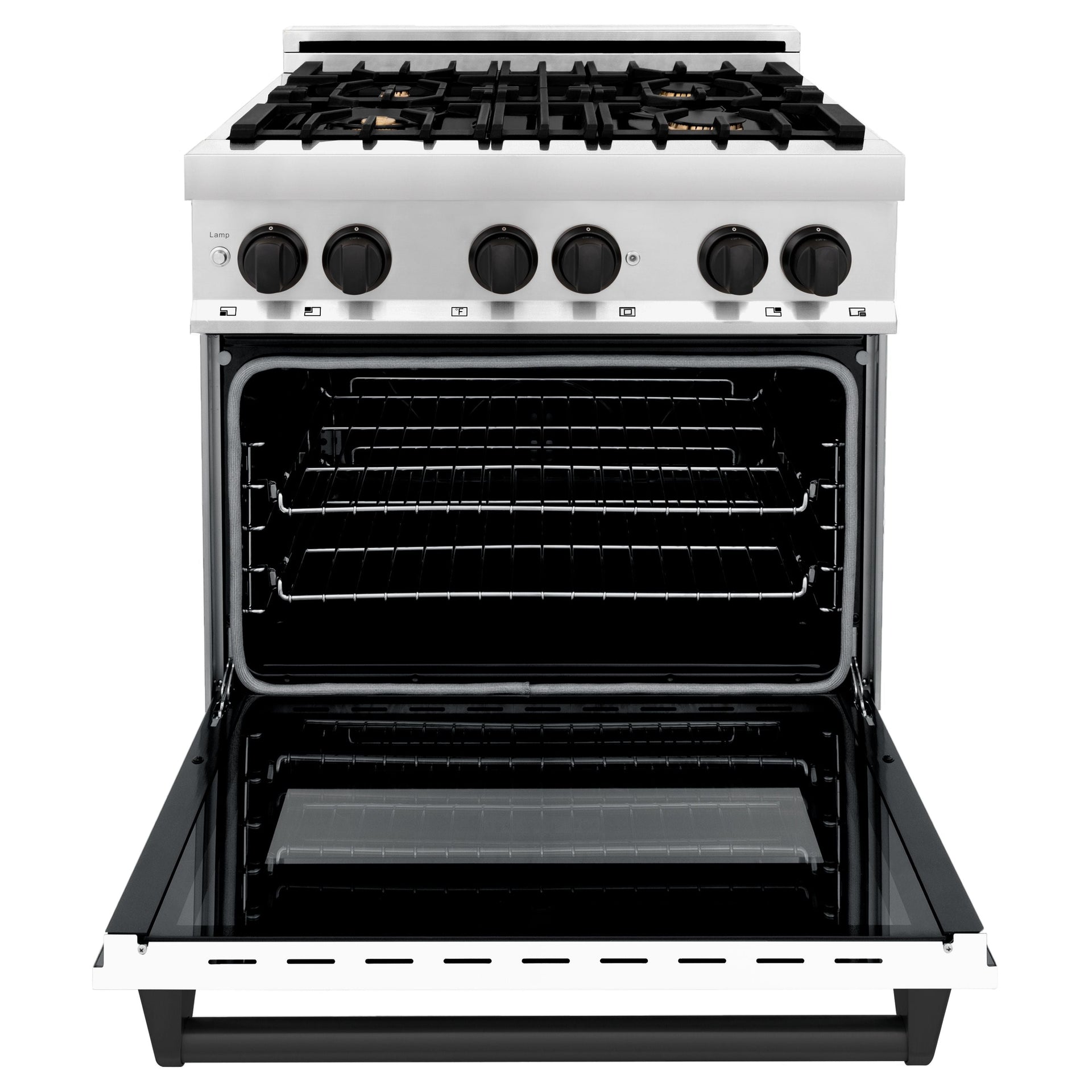 zline-autograph-30-in-dual-fuel-range-4-0-cu-ft-gas-cooktop-with-electric-convection-oven-white-matte-door-and-black-matte-accents-raz-wm-30-mb