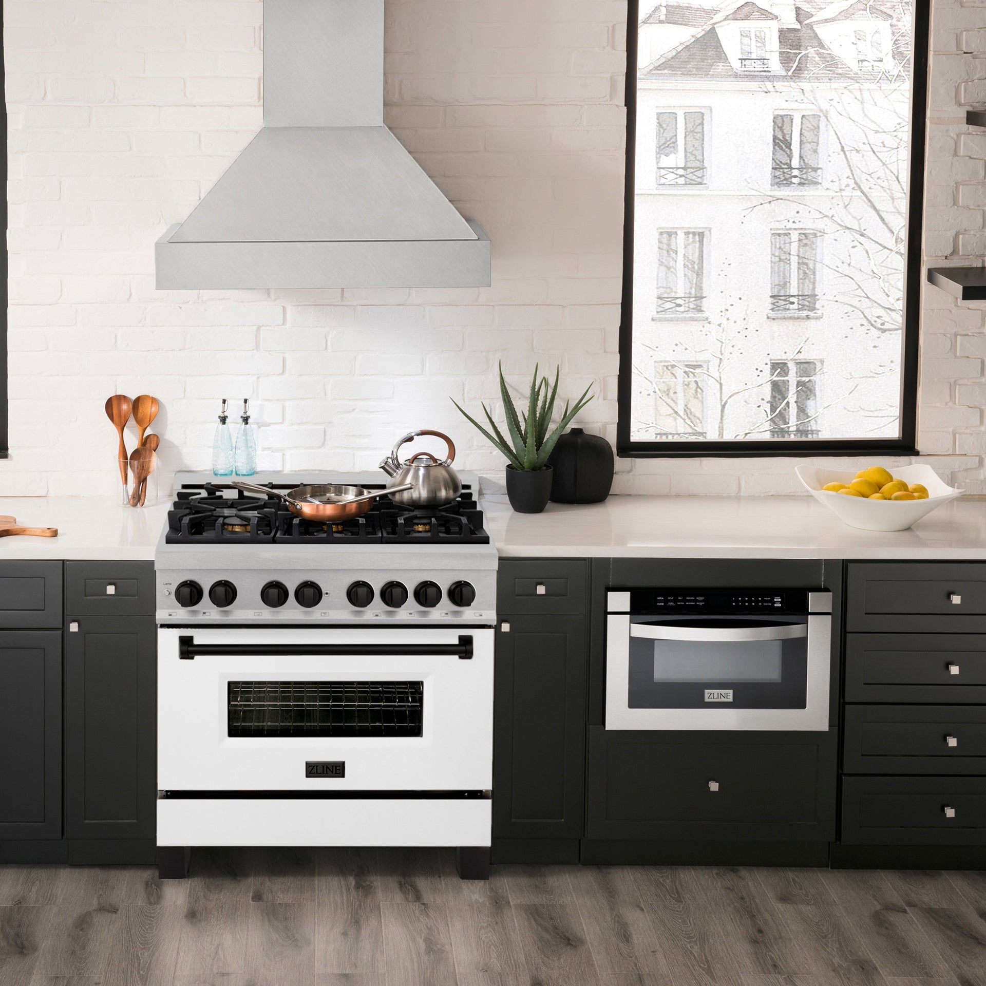 zline-autograph-edition-36-in-4-6-cu-ft-dual-fuel-range-with-6-gas-burners-and-electric-convection-oven-satin-stainless-steel-with-white-matte-door-and-matte-black-accents-model-rasz-wm-36-mb