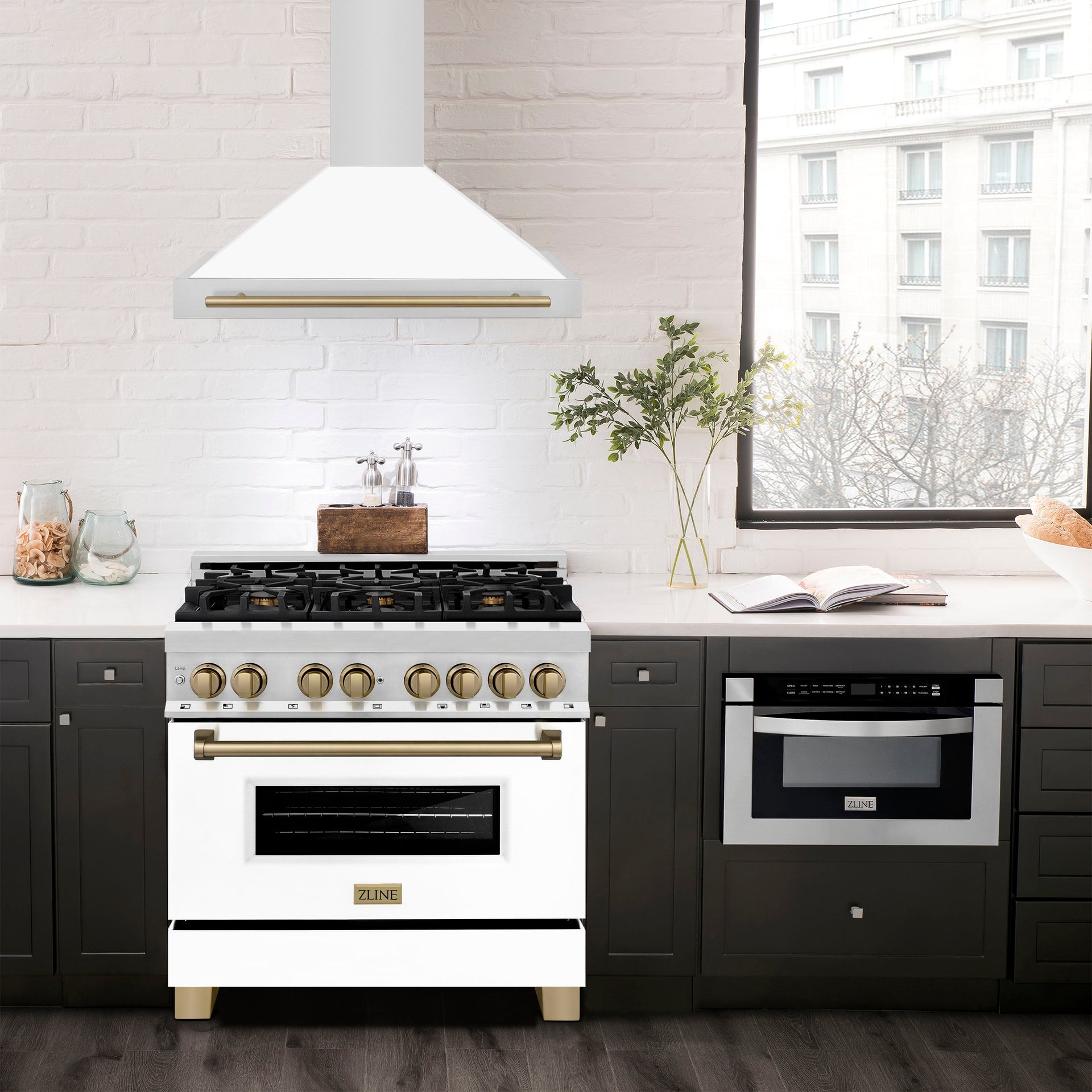 zline-36-inch-wall-mount-range-hood-stainless-steel-white-matte-shell-champagne-bronze-handle-autograph-edition-kb4stz-wm36-cb