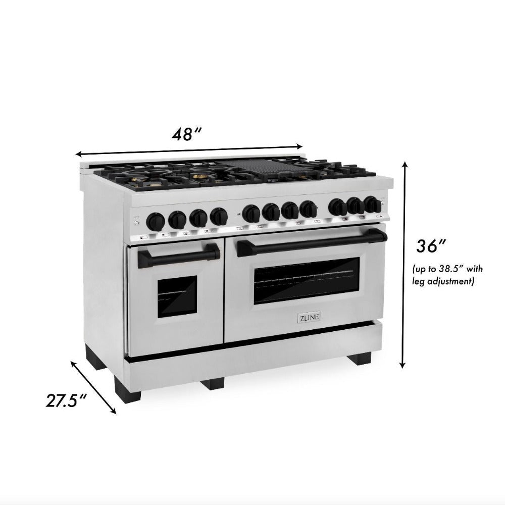 zline-autograph-edition-48-in-6-0-cu-ft-dual-fuel-range-with-gas-cooktop-and-electric-convection-oven-in-stainless-steel-with-black-matte-accents-raz-48-mb
