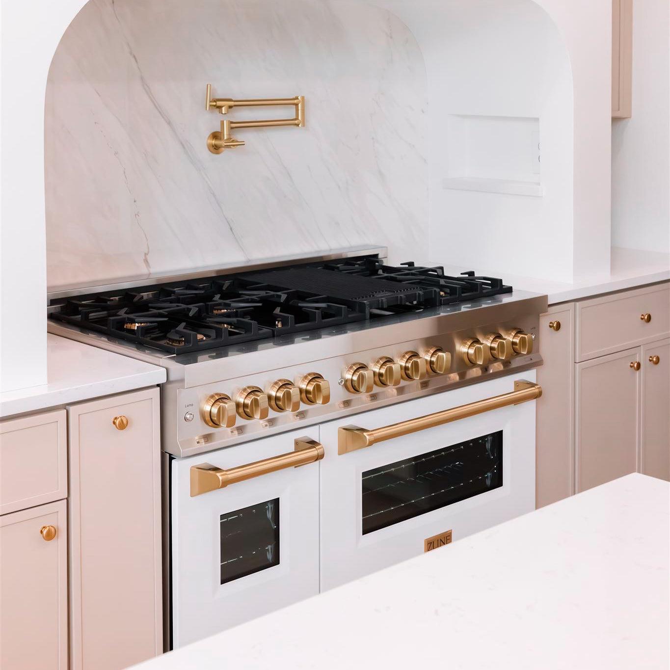 zline-autograph-edition-48-in-6-0-cu-ft-dual-fuel-range-with-gas-cooktop-and-electric-convection-oven-white-matte-door-with-polished-gold-accents-raz-wm-48-g