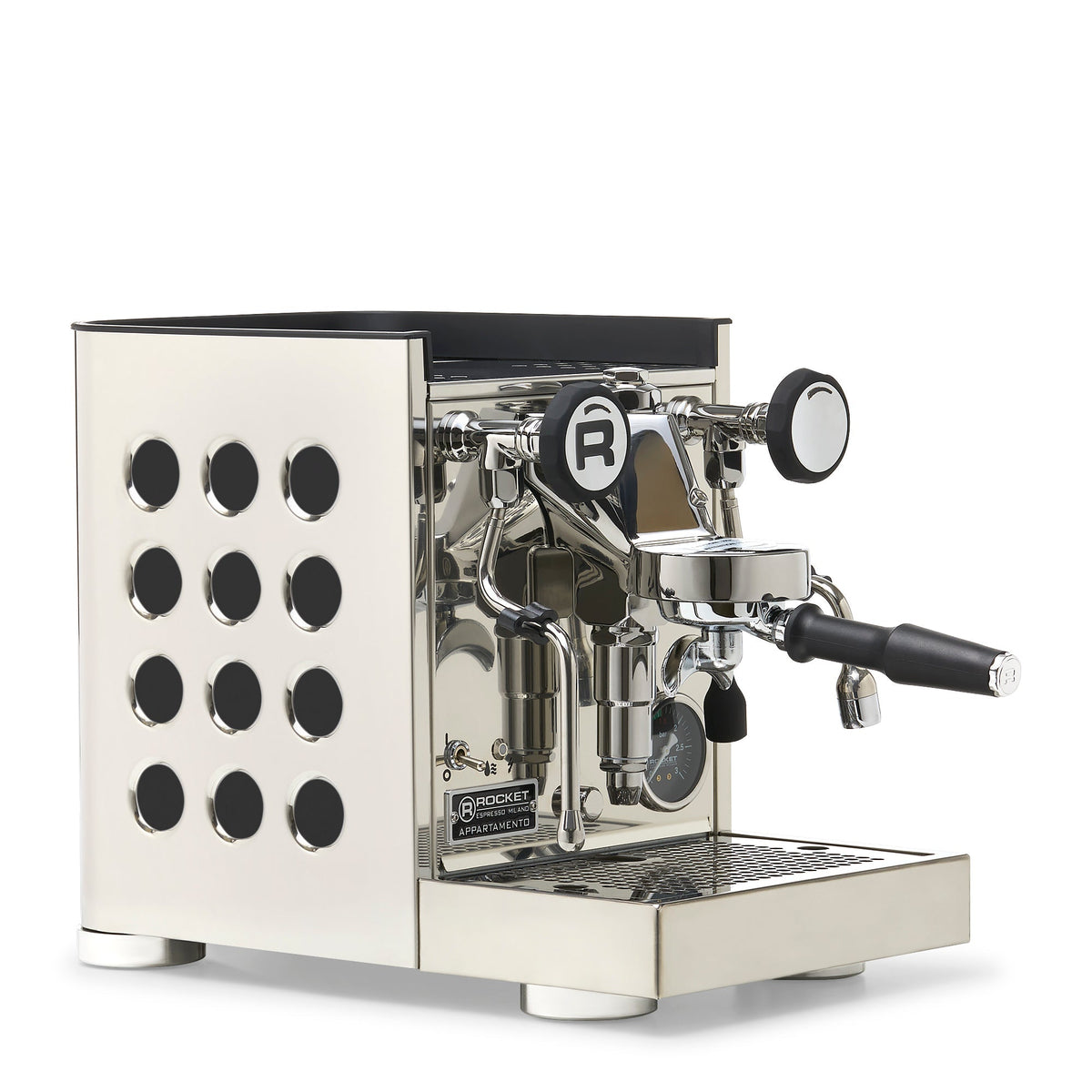 Rocket Espresso Appartamento TCA Heat-Exchange Espresso Machine in Stainless Steel with Black Stripe