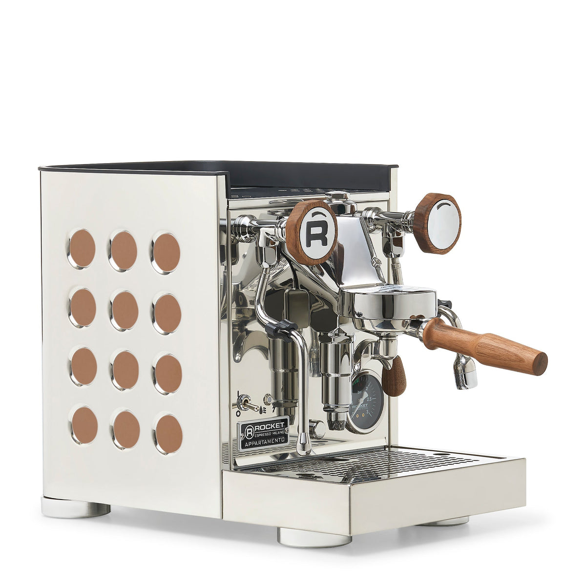 Rocket Espresso Appartamento TCA Heat-Exchange Espresso Machine in Stainless Steel with White Stripe