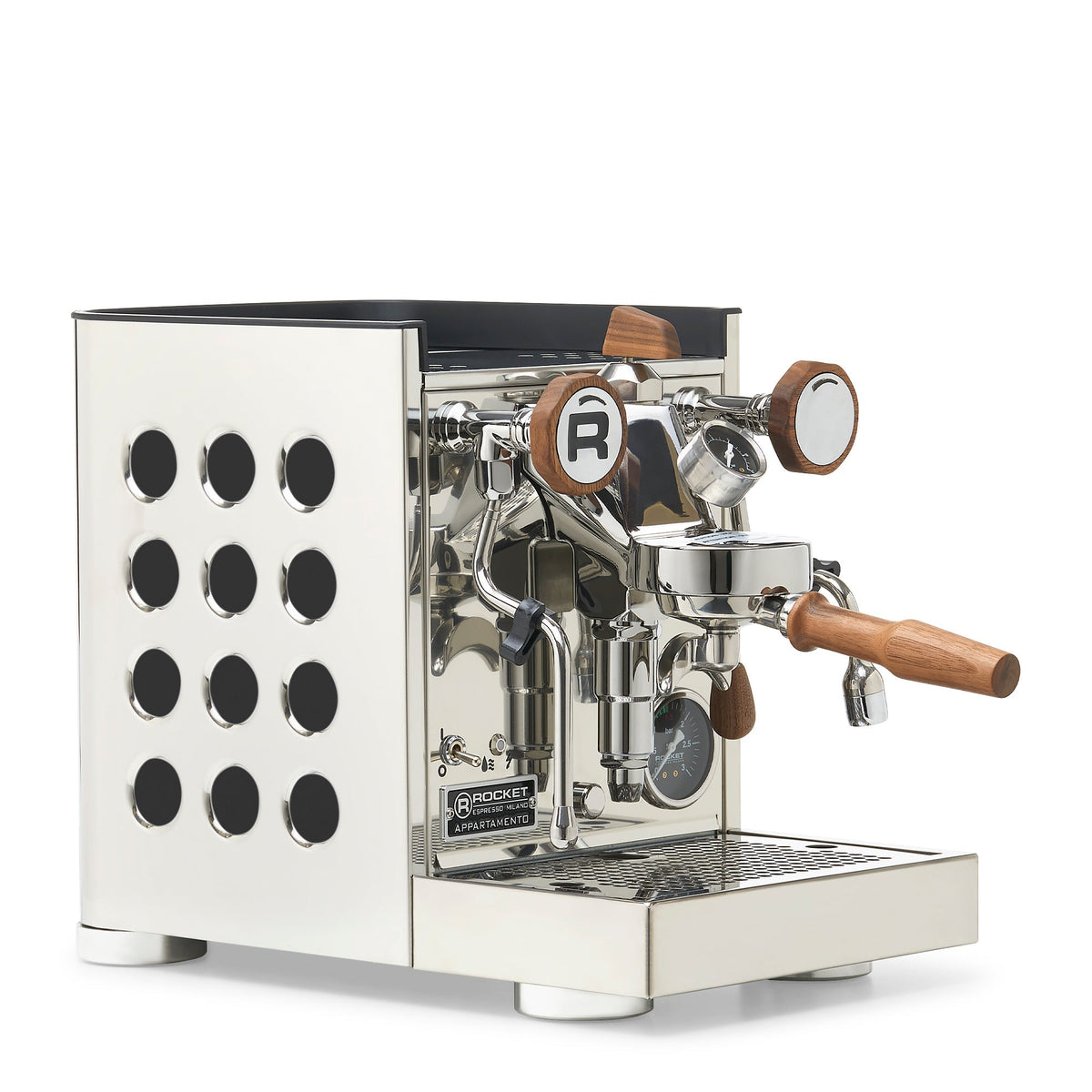 Rocket Espresso Appartamento TCA Heat-Exchange Espresso Machine in Stainless Steel with White Stripe