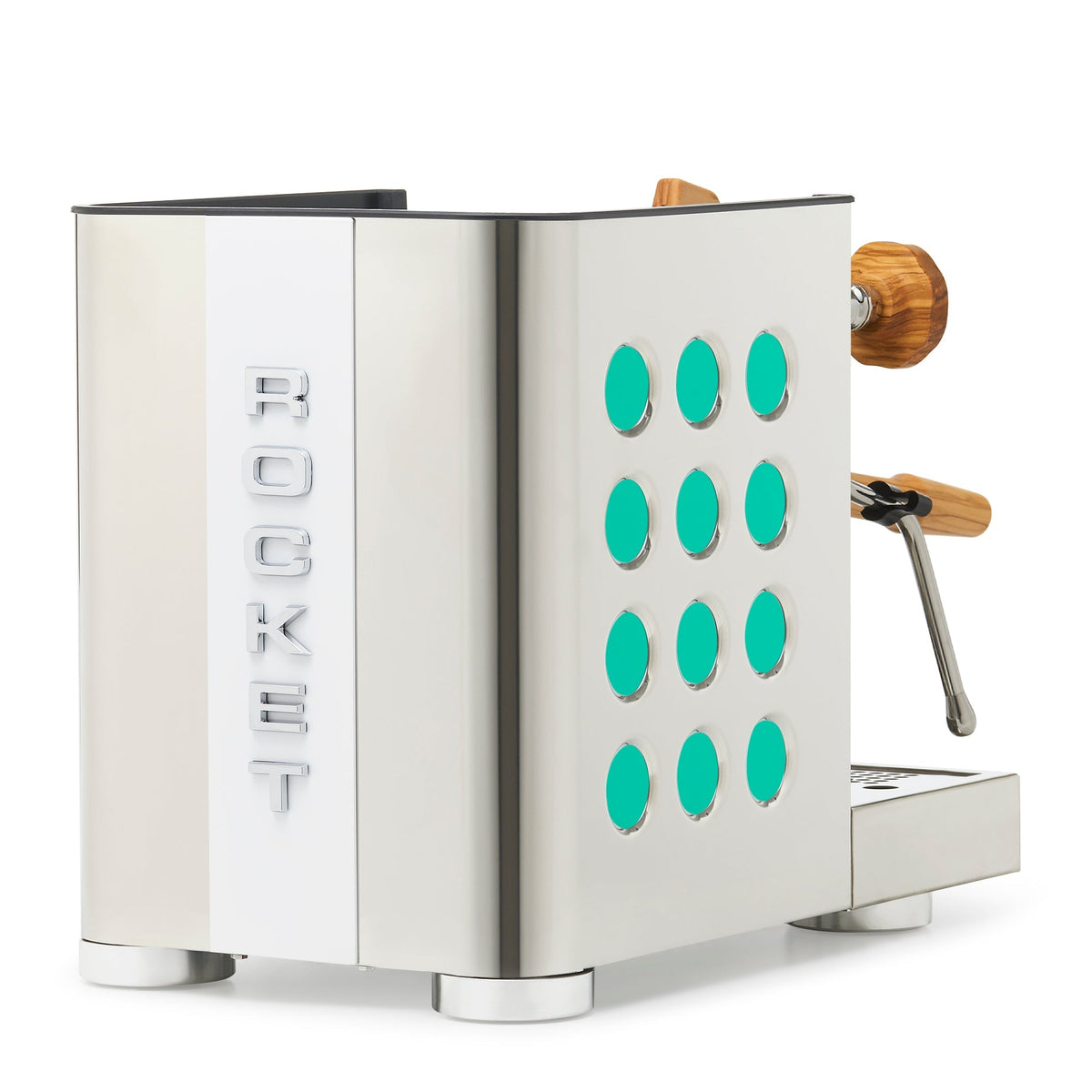 Rocket Espresso Appartamento TCA Heat-Exchange Espresso Machine in Stainless Steel with White Stripe