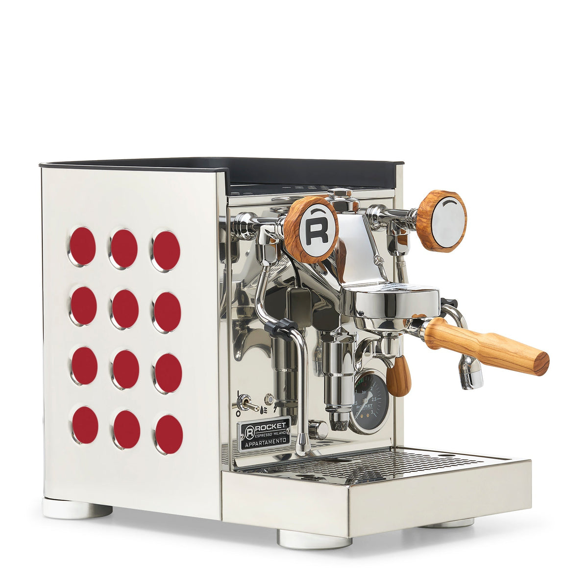 Rocket Espresso Appartamento TCA Heat-Exchange Espresso Machine in Stainless Steel with White Stripe