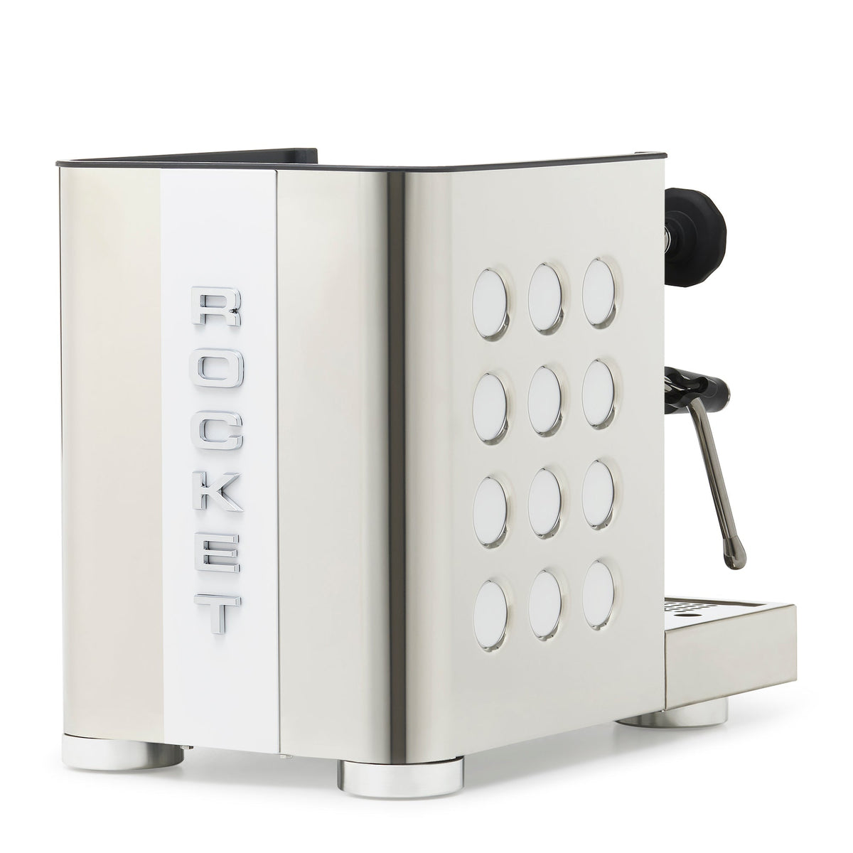Rocket Espresso Appartamento TCA Heat-Exchange Espresso Machine in Stainless Steel with White Stripe