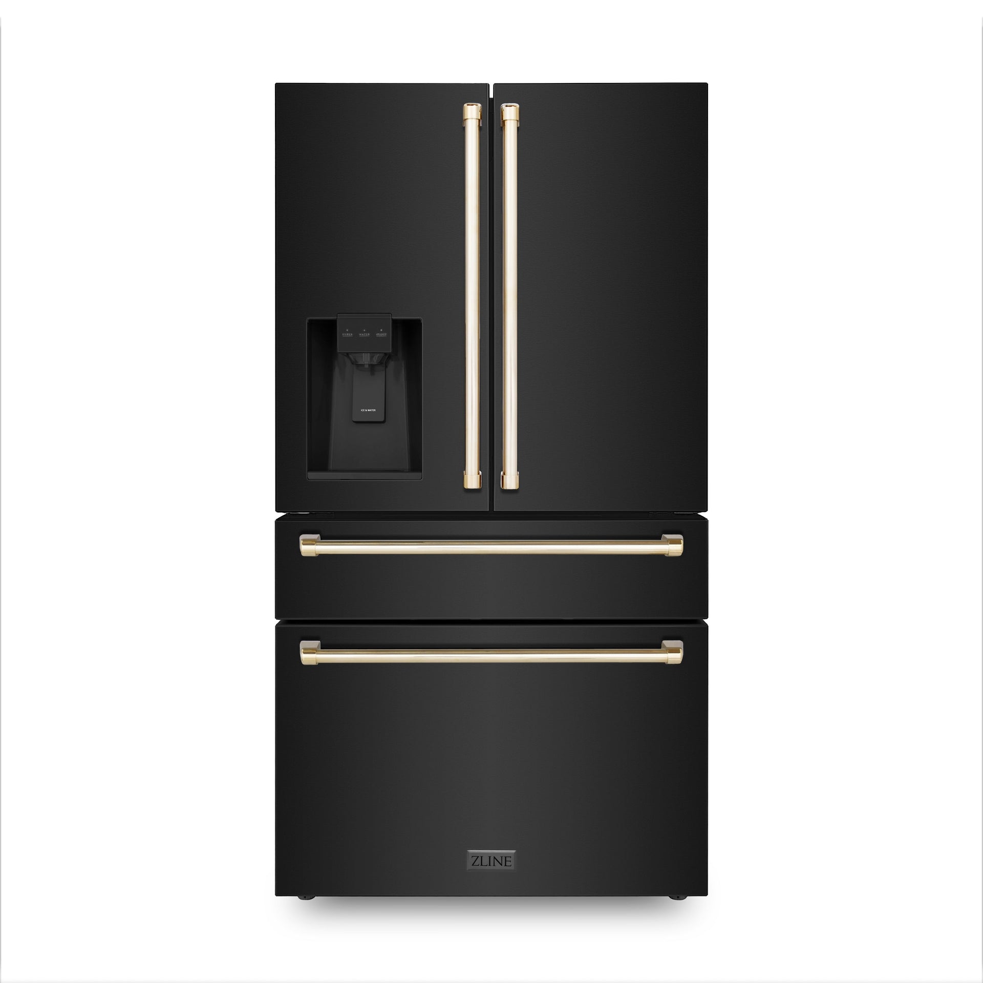 zline-autograph-package-30-in-gas-range-range-hood-refrigerator-with-water-and-ice-dispenser-and-dishwasher-in-black-stainless-steel-with-gold-accents-4akpr-rgbrhdwv30-g