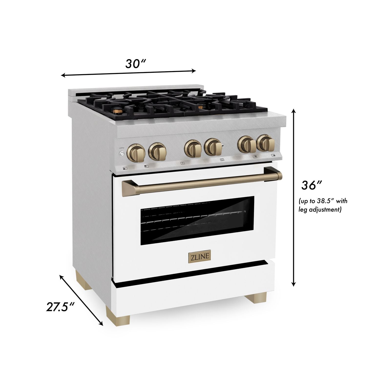 zline-autograph-30-in-legacy-dual-fuel-range-4-0-cu-ft-4-burner-gas-cooktop-electric-convection-oven-satin-stainless-steel-with-white-matte-door-champagne-bronze-accents-rasz-wm-30-cb