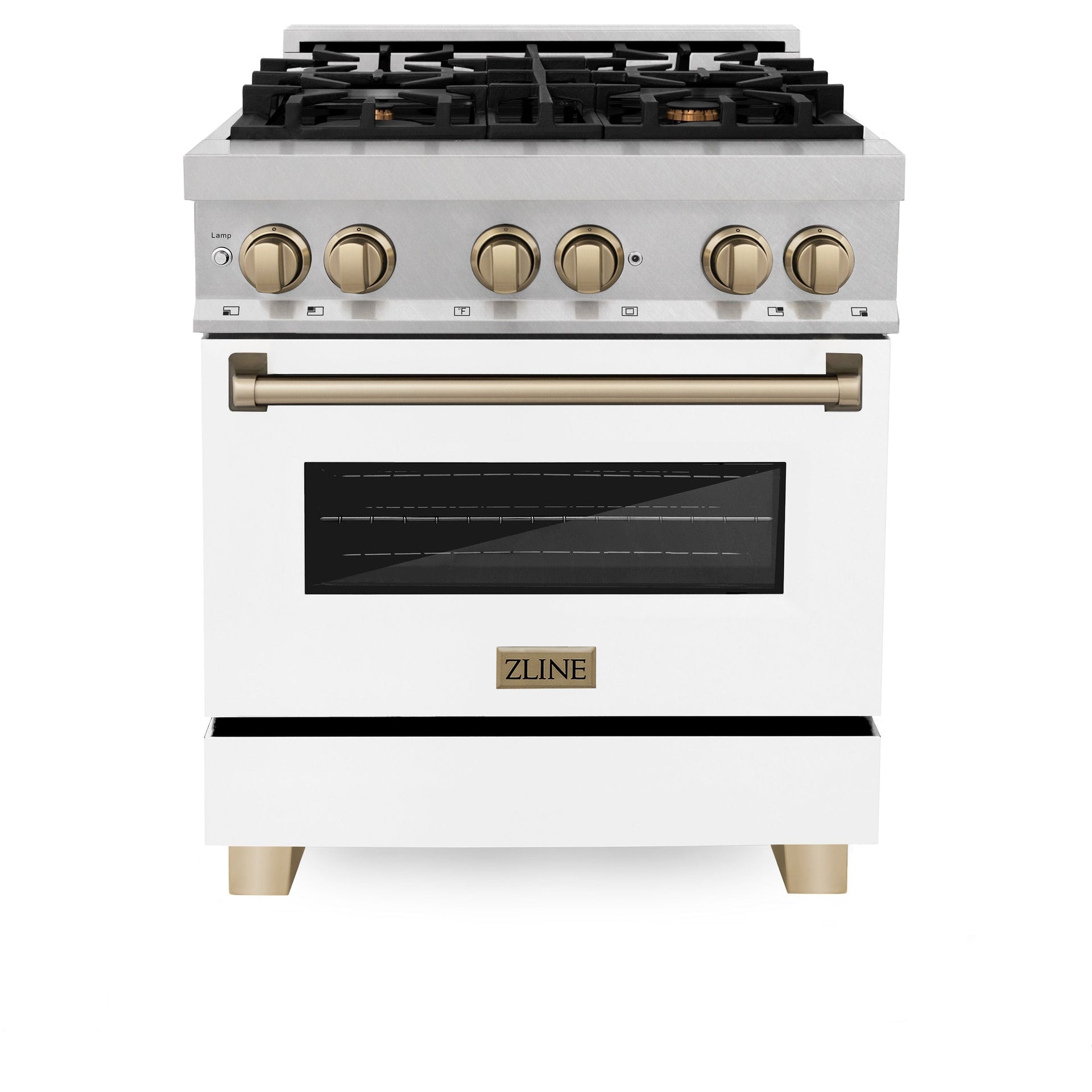 zline-autograph-30-in-legacy-dual-fuel-range-4-0-cu-ft-4-burner-gas-cooktop-electric-convection-oven-satin-stainless-steel-with-white-matte-door-champagne-bronze-accents-rasz-wm-30-cb