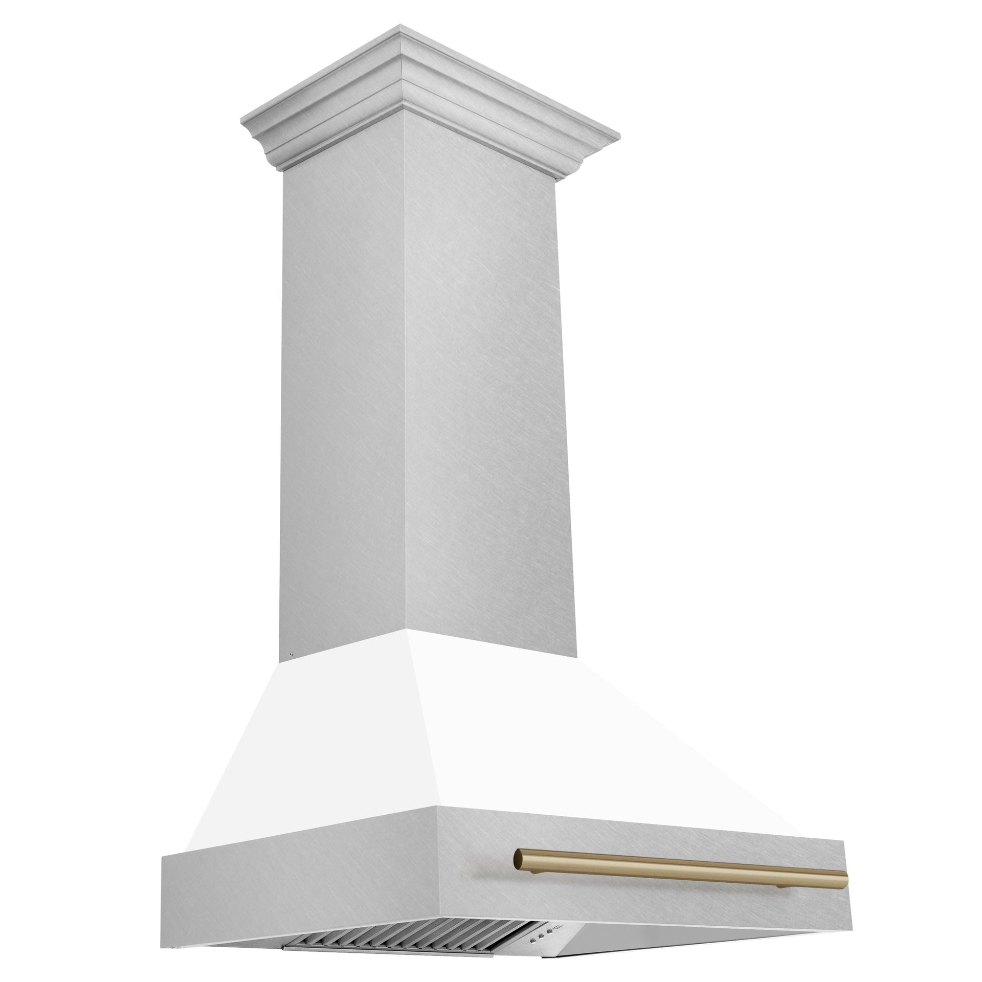 zline-30-inch-wall-mount-range-hood-satin-stainless-steel-white-matte-shell-700-cfm-champagne-bronze-handle-8654snz-wm30-cb