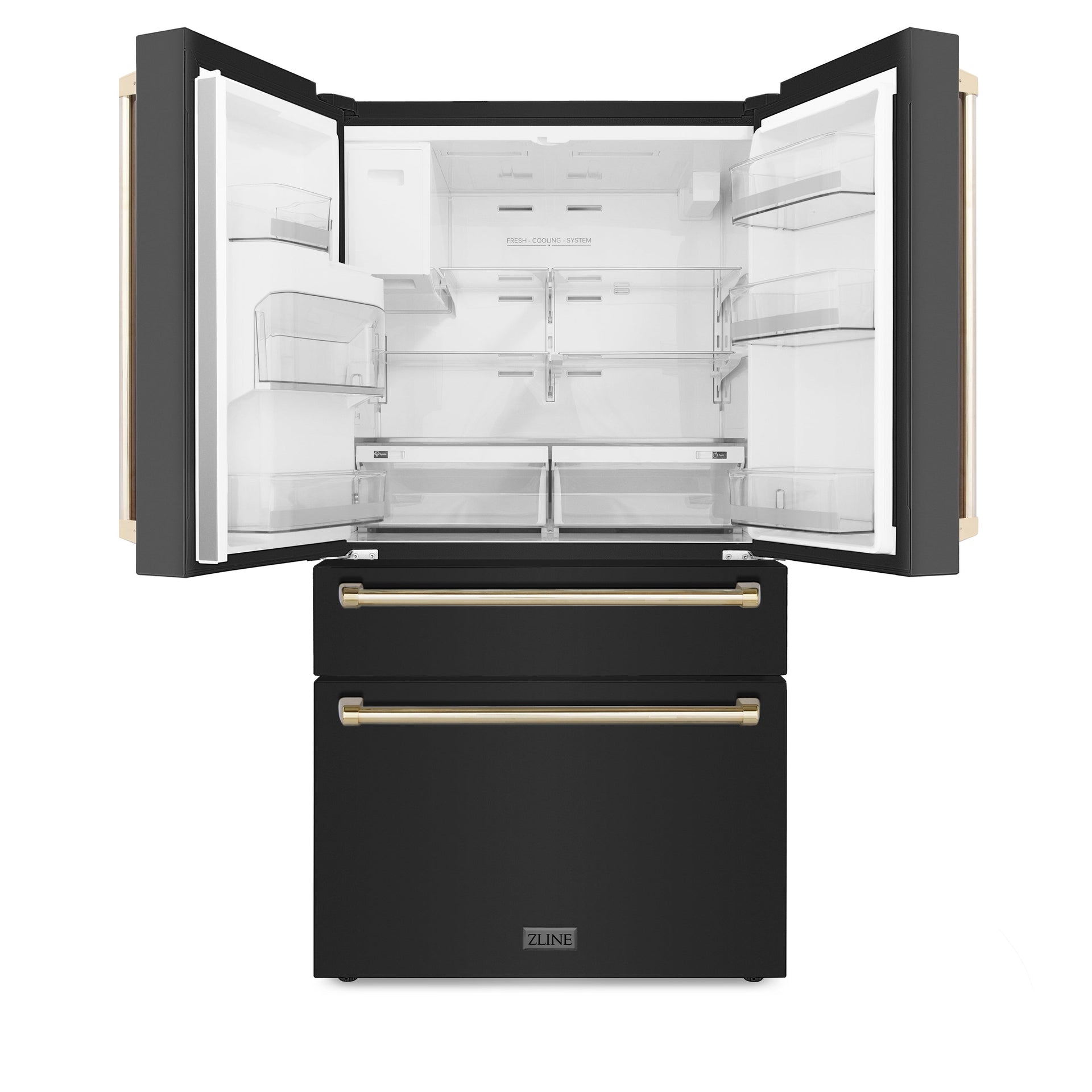 zline-autograph-package-36-dual-fuel-range-range-hood-refrigerator-with-water-ice-dispenser-dishwasher-in-black-stainless-gold-accents