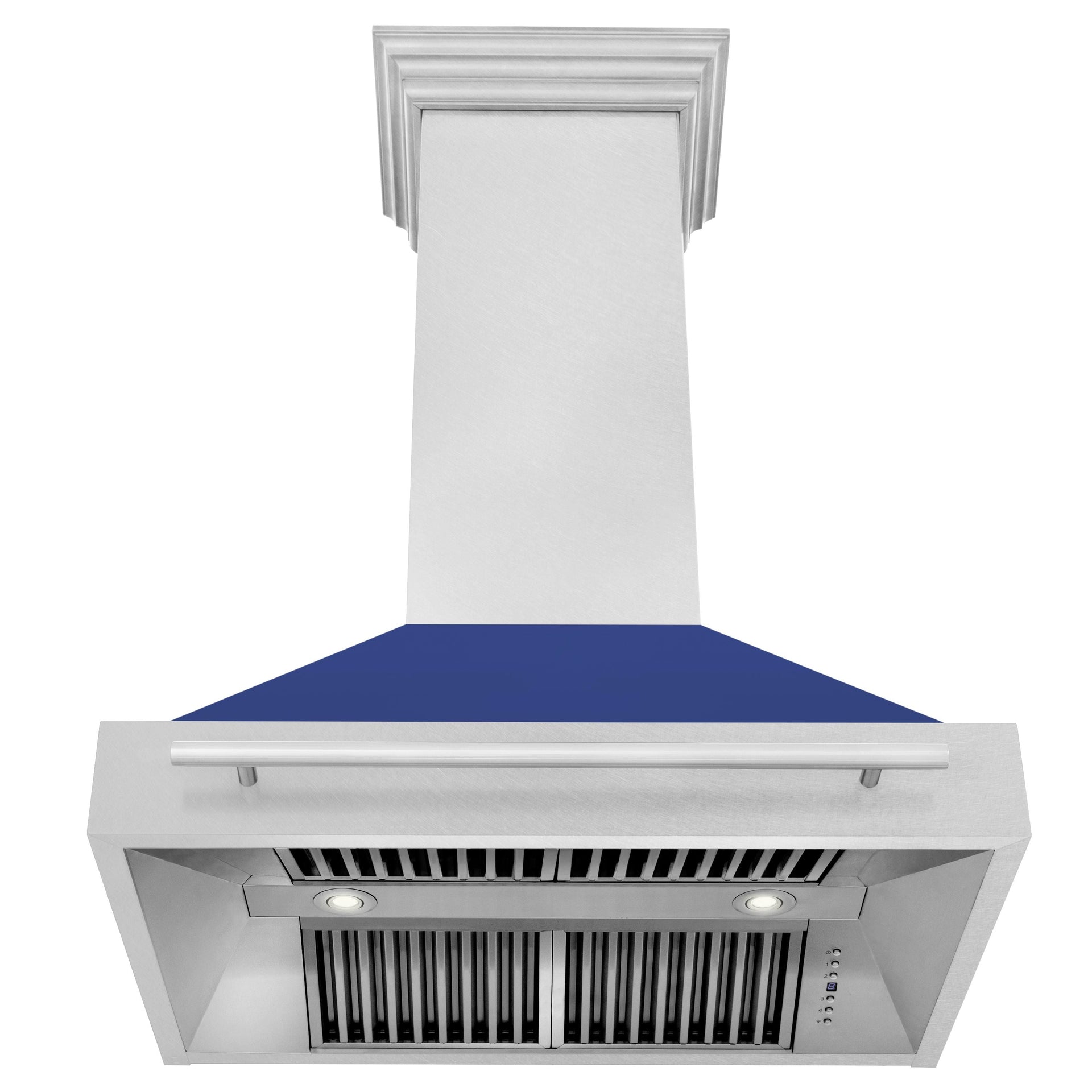 zline-36-inch-wall-mount-range-hood-satin-stainless-steel-blue-matte-shell-700-cfm-stainless-steel-handle-8654snx-bm-36
