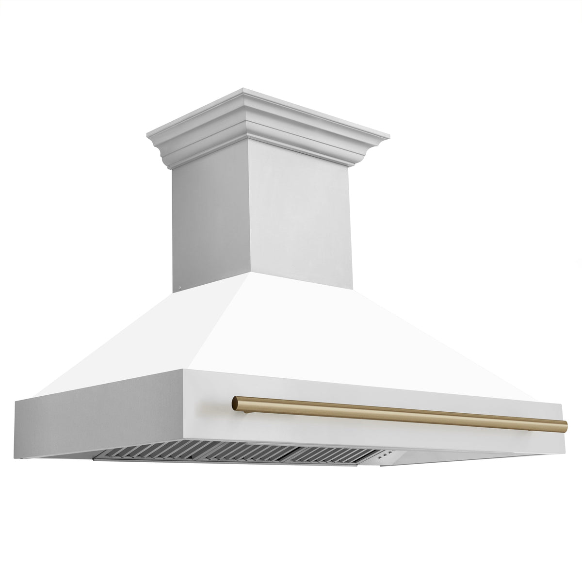 ZLINE 48 Inch Wall Mount Range Hood Autograph Edition White Matte Champagne Bronze Handle (8654STZ-WM48-CB)