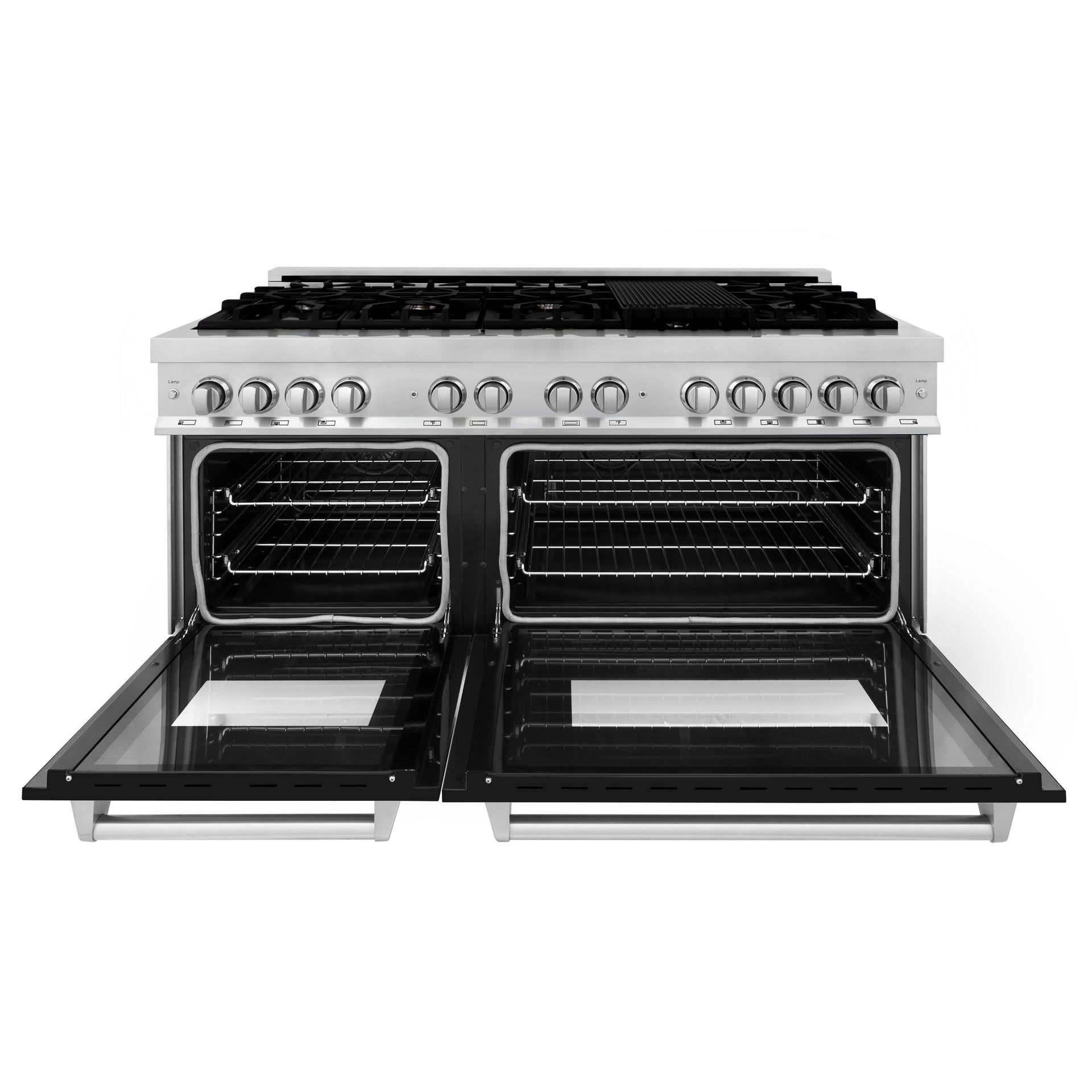 zline-60-inch-dual-fuel-professional-range-with-gas-cooktop-and-electric-convection-oven-in-stainless-steel-with-black-matte-door-ra-blm-60