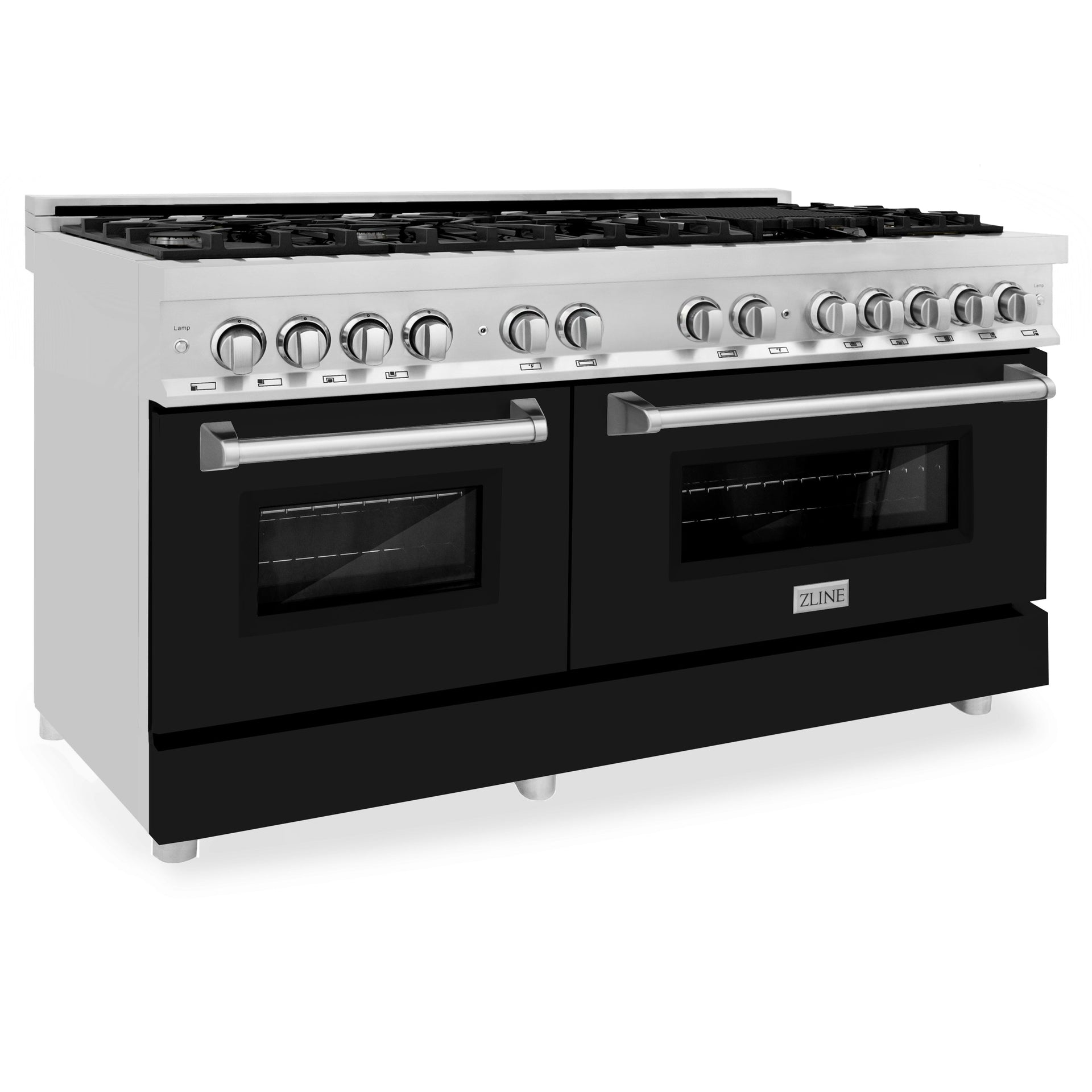 zline-60-inch-dual-fuel-professional-range-with-gas-cooktop-and-electric-convection-oven-in-stainless-steel-with-black-matte-door-ra-blm-60