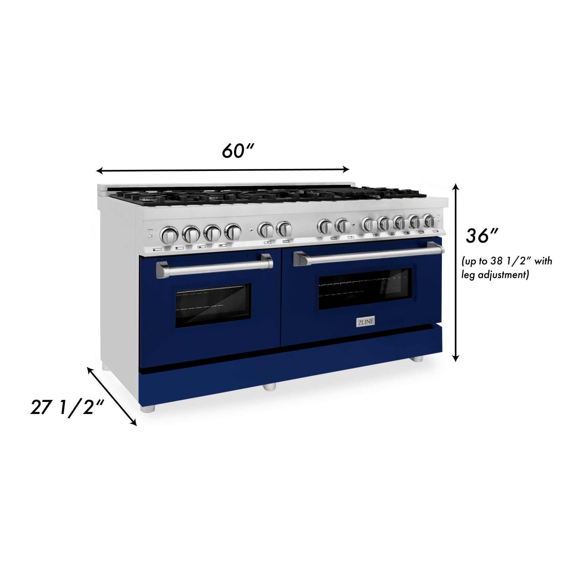 zline-60-inch-dual-fuel-professional-range-with-gas-cooktop-and-electric-convection-oven-in-stainless-steel-with-blue-gloss-door-ra-bg-60