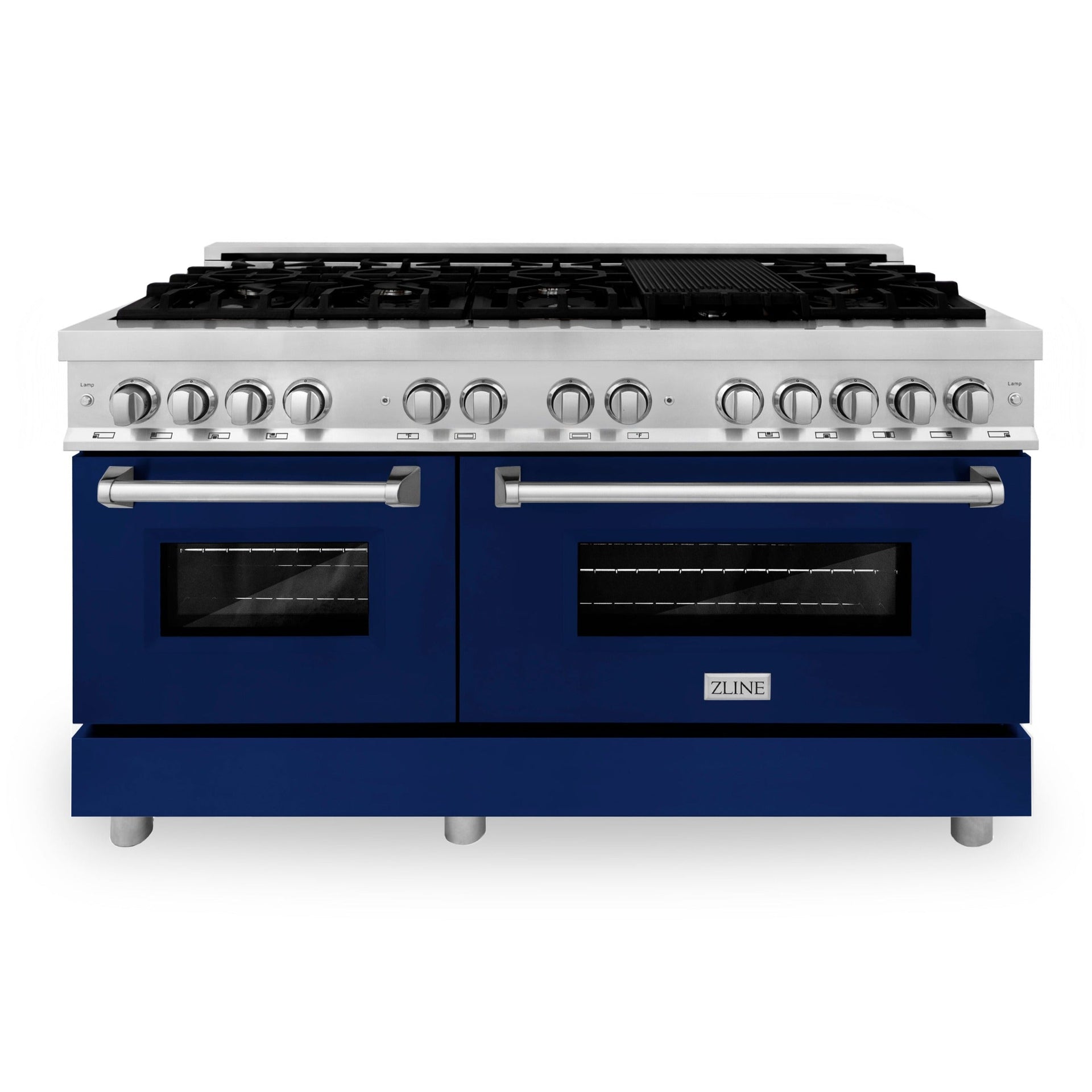 zline-60-inch-dual-fuel-professional-range-with-gas-cooktop-and-electric-convection-oven-in-stainless-steel-with-blue-gloss-door-ra-bg-60