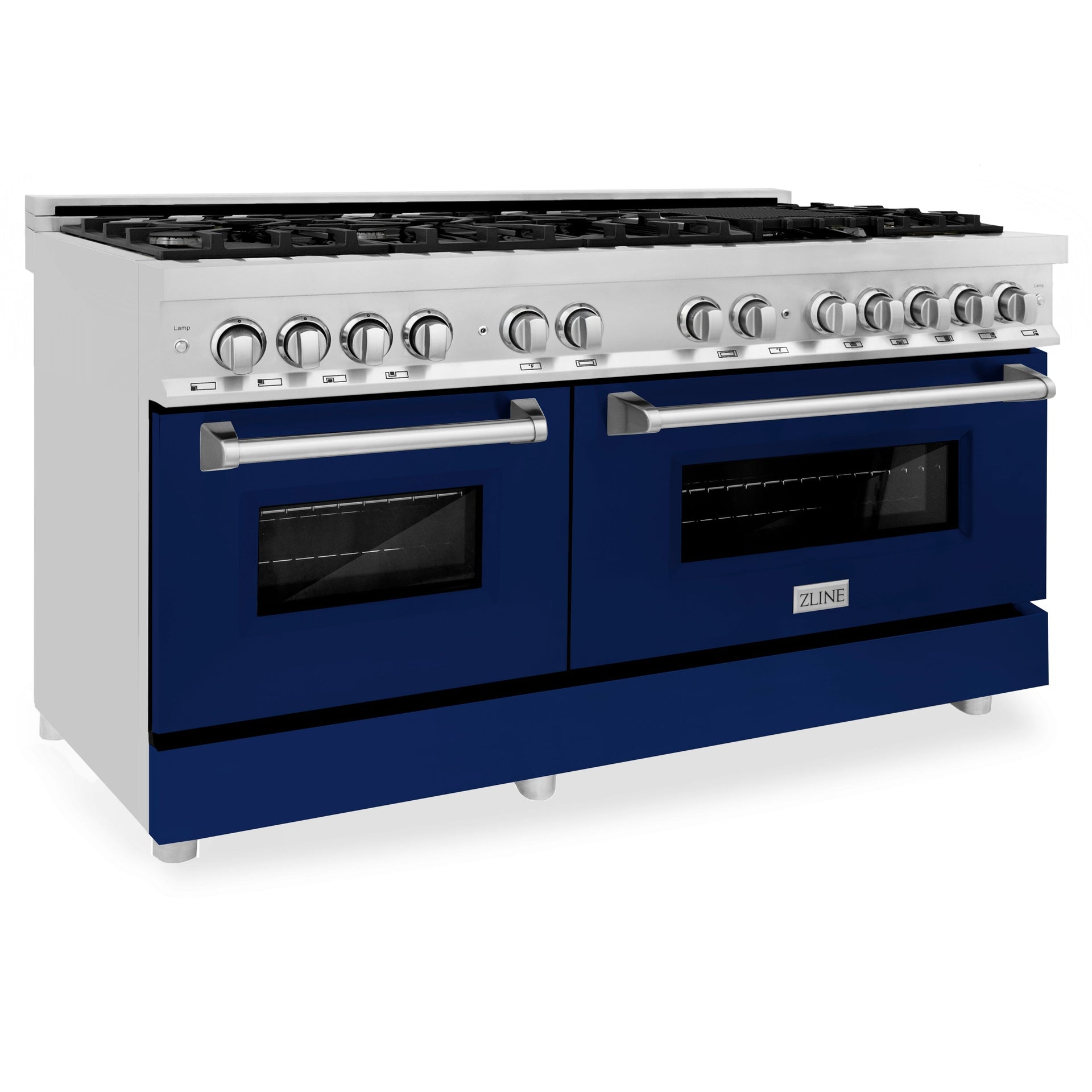 zline-60-inch-dual-fuel-professional-range-with-gas-cooktop-and-electric-convection-oven-in-stainless-steel-with-blue-gloss-door-ra-bg-60