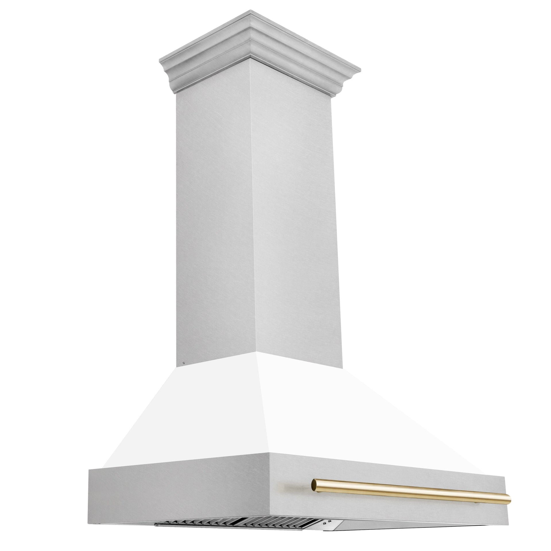 zline-36-in-wall-mount-range-hood-satin-stainless-steel-white-matte-shell-700-cfm-polished-gold-handle-8654snz-wm36-g