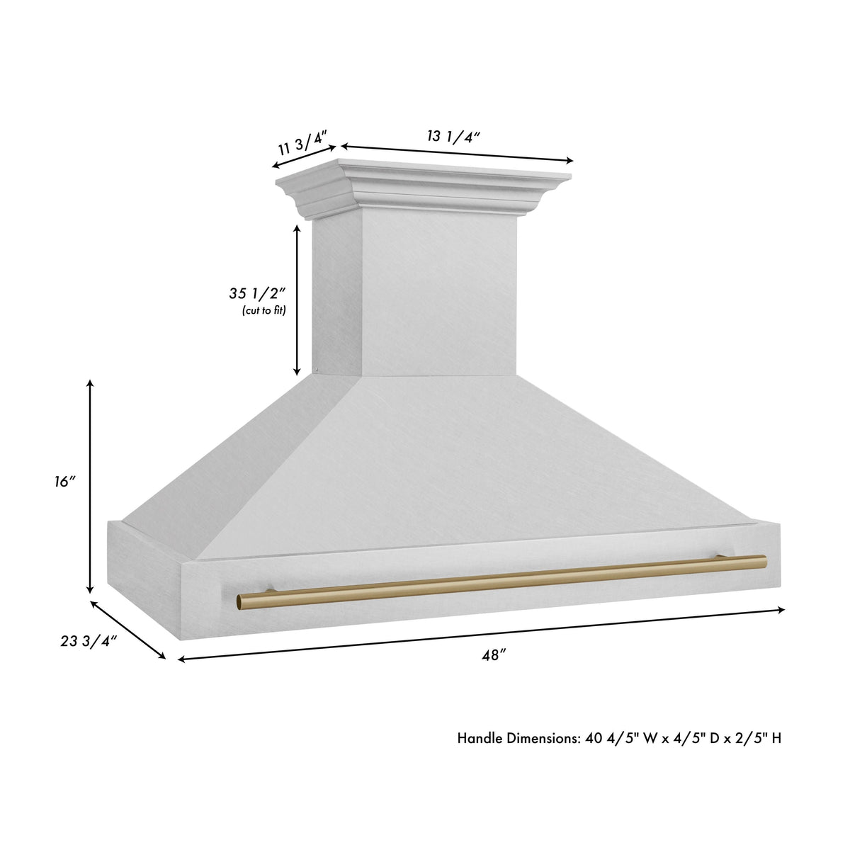 ZLINE 48 in Wall Mount Range Hood Satin Stainless Steel Champagne Bronze Handle 8654SNZ-48-CB