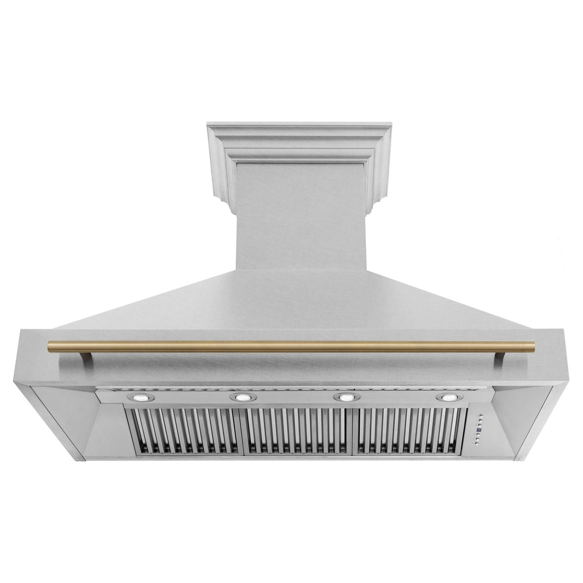 ZLINE 48 in Wall Mount Range Hood Satin Stainless Steel Champagne Bronze Handle 8654SNZ-48-CB