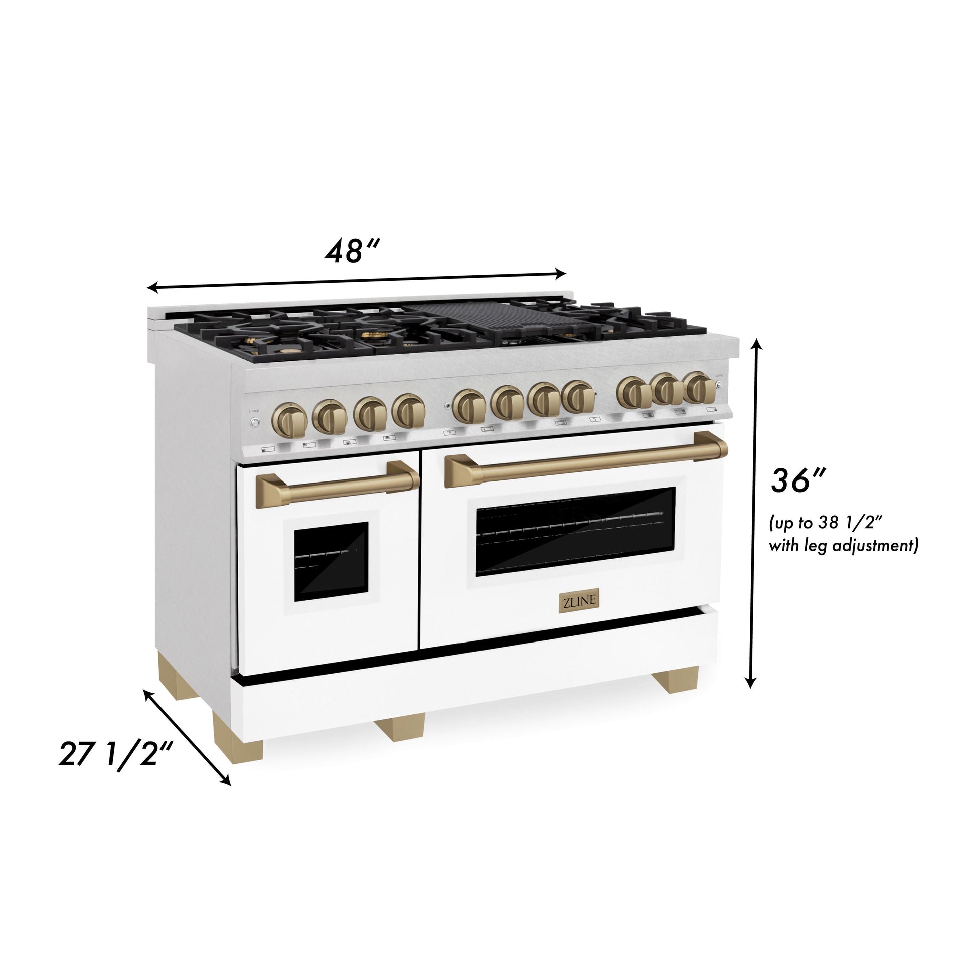 zline-autograph-edition-48-in-6-0-cu-ft-legacy-dual-fuel-range-with-7-burner-gas-cooktop-and-double-electric-ovens-in-satin-stainless-steel-with-white-matte-doors-and-champagne-bronze-accents-rasz-wm-48-cb