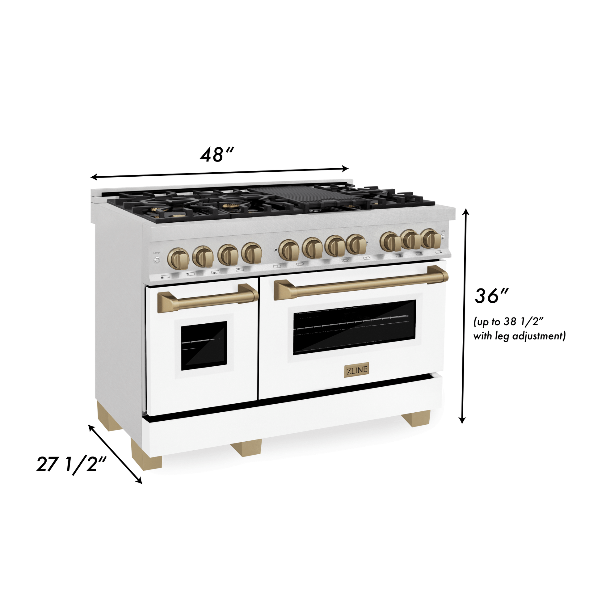 zline-autograph-edition-48-in-6-0-cu-ft-legacy-dual-fuel-range-with-7-burner-gas-cooktop-and-double-electric-ovens-in-satin-stainless-steel-with-white-matte-doors-and-champagne-bronze-accents-rasz-wm-48-cb