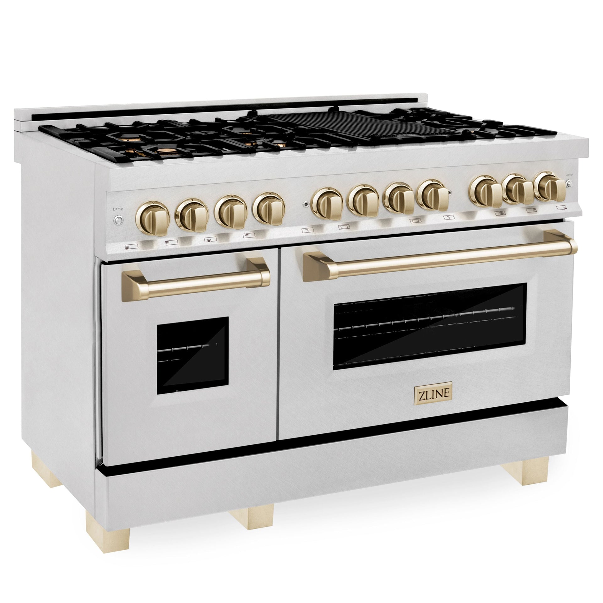 zline-autograph-edition-48-in-6-0-cu-ft-legacy-dual-fuel-range-with-7-burner-gas-cooktop-and-double-electric-ovens-in-satin-stainless-steel-with-polished-gold-accents-rasz-sn-48-g