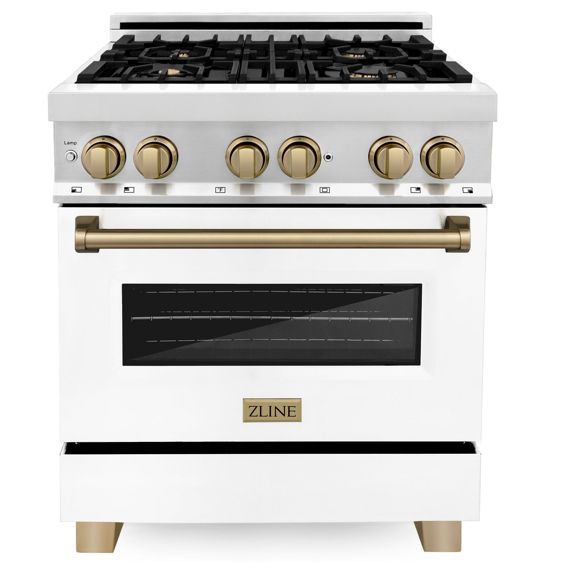 zline-autograph-30-in-4-0-cu-ft-dual-fuel-range-with-gas-cooktop-and-electric-convection-oven-in-stainless-steel-with-white-matte-door-and-champagne-bronze-accents-raz-wm-30-cb