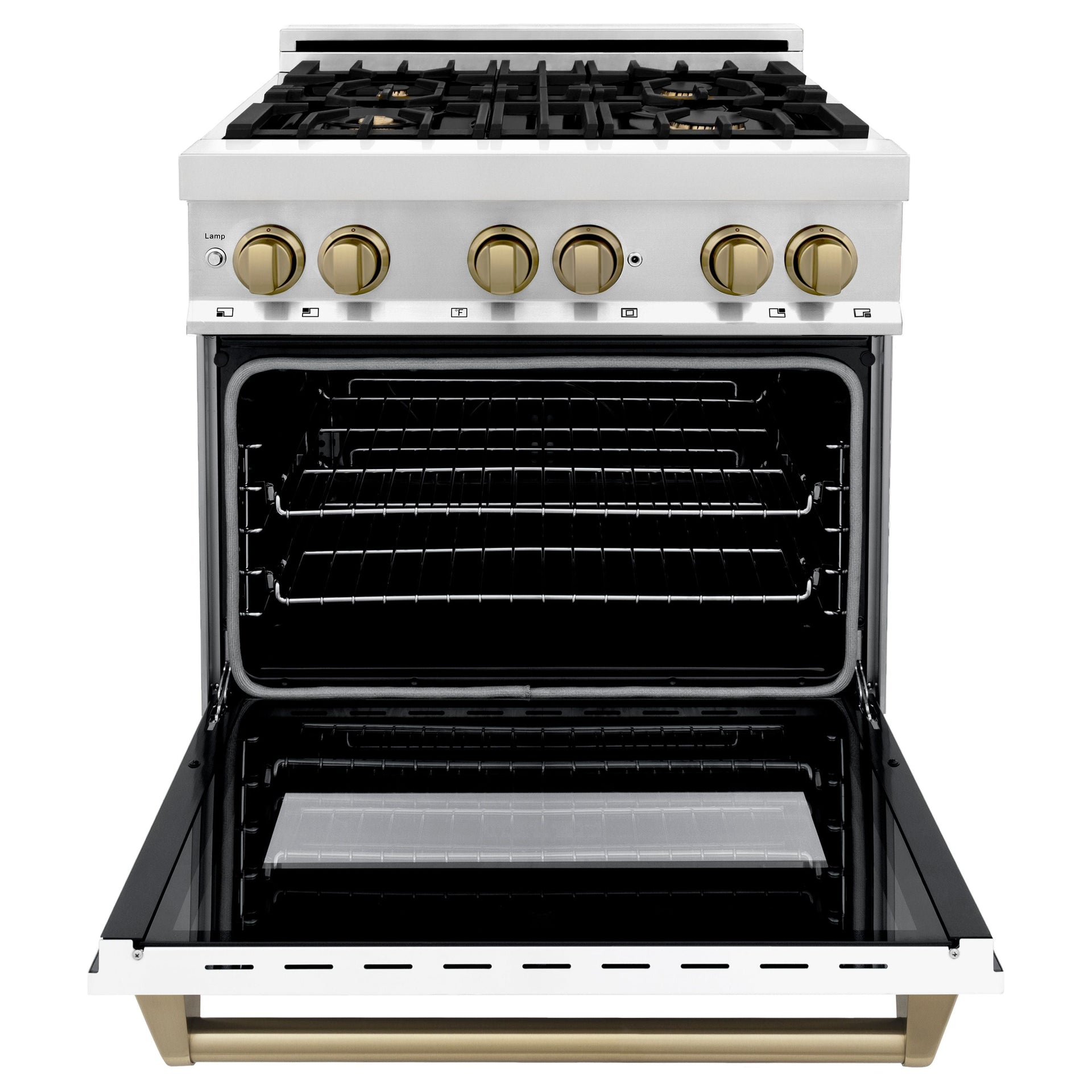 zline-autograph-30-in-4-0-cu-ft-dual-fuel-range-with-gas-cooktop-and-electric-convection-oven-in-stainless-steel-with-white-matte-door-and-champagne-bronze-accents-raz-wm-30-cb