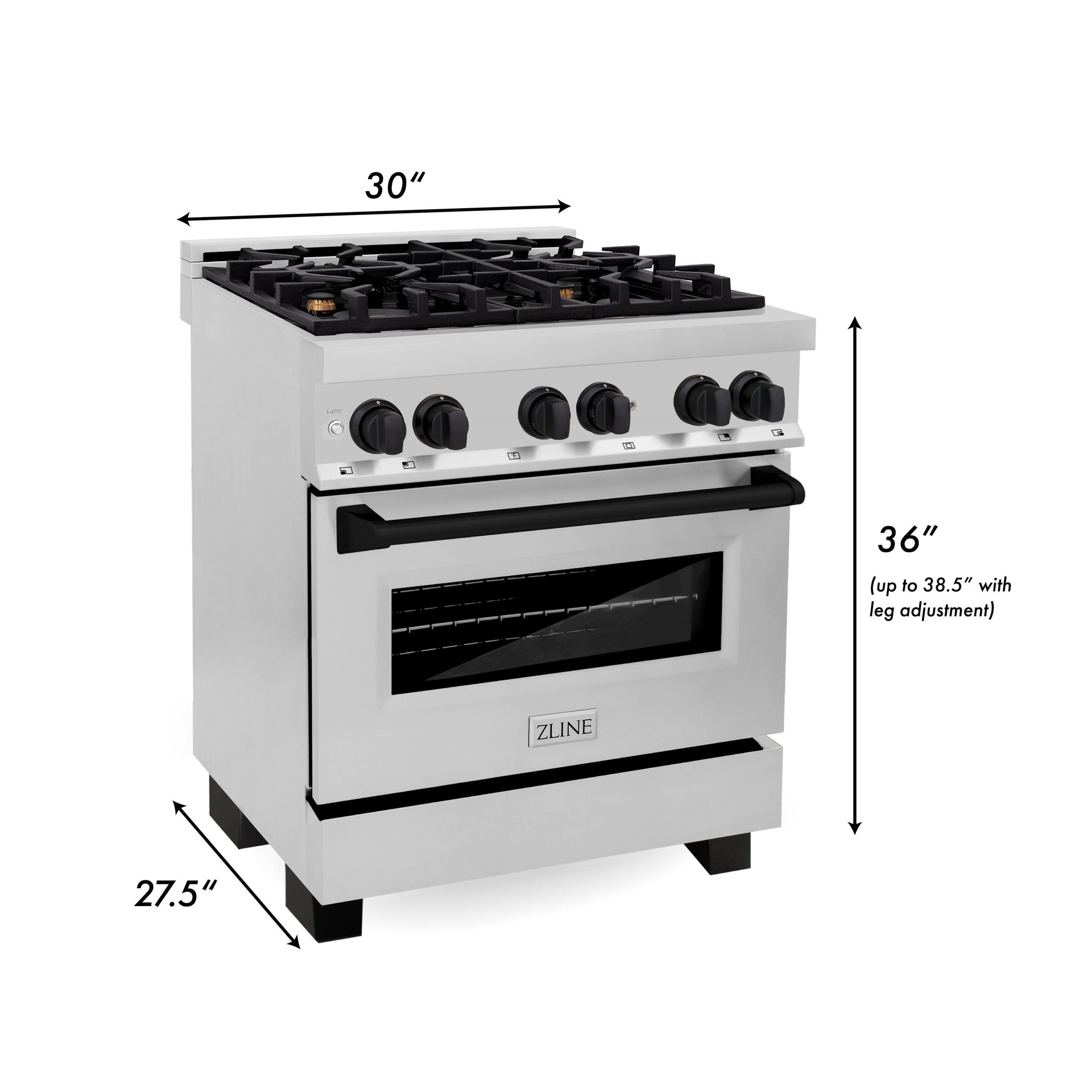 zline-autograph-30-in-4-0-cu-ft-dual-fuel-range-with-gas-cooktop-and-electric-convection-oven-in-stainless-steel-with-black-matte-accents-raz-30-mb