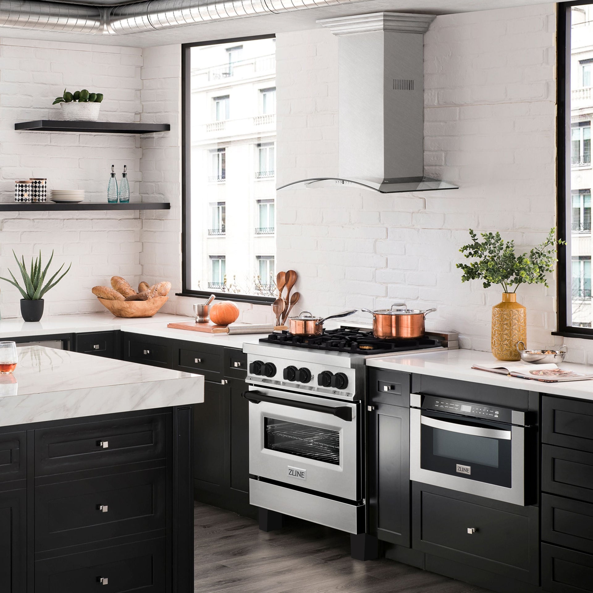zline-autograph-30-in-4-0-cu-ft-dual-fuel-range-with-gas-cooktop-and-electric-convection-oven-in-stainless-steel-with-black-matte-accents-raz-30-mb