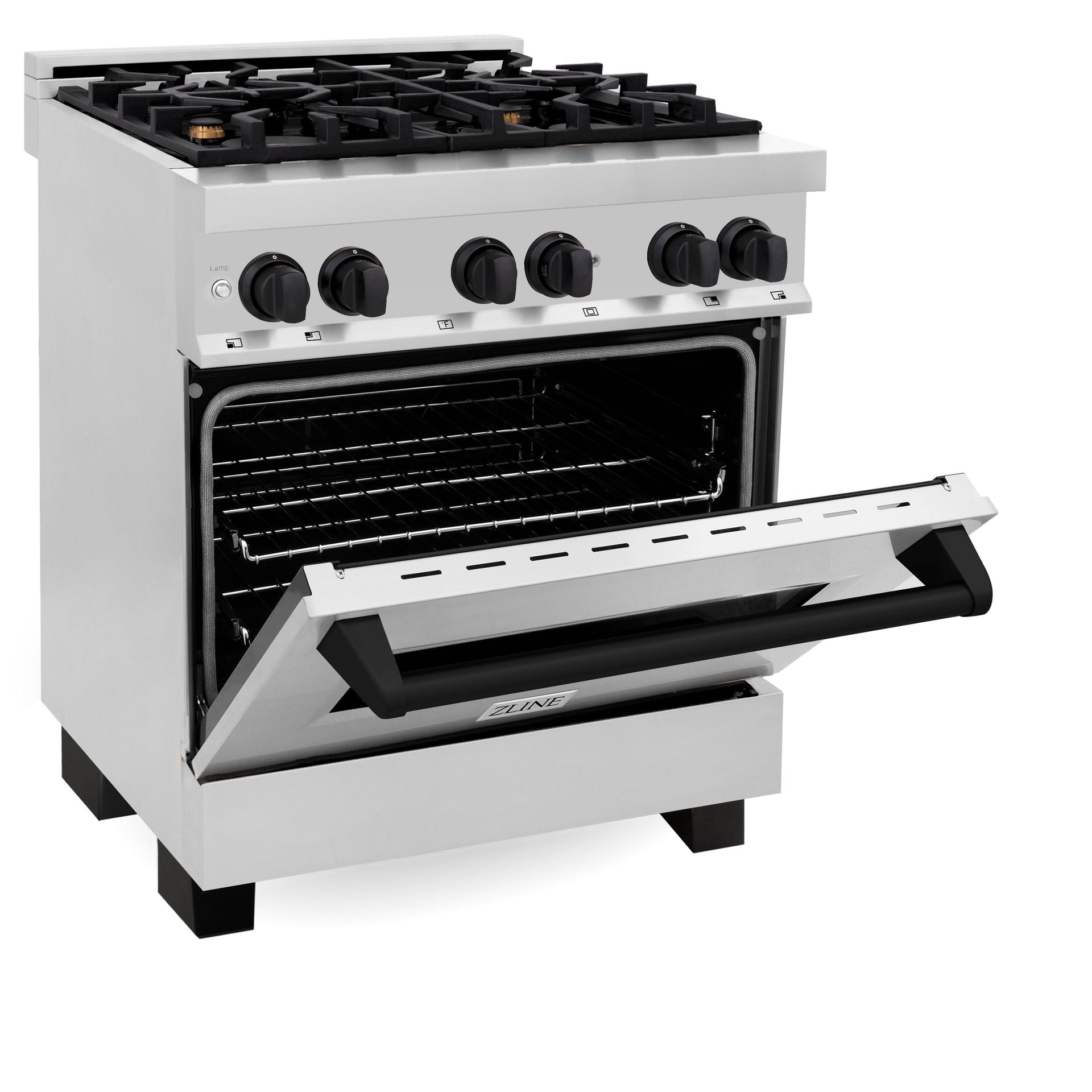 zline-autograph-30-in-4-0-cu-ft-dual-fuel-range-with-gas-cooktop-and-electric-convection-oven-in-stainless-steel-with-black-matte-accents-raz-30-mb