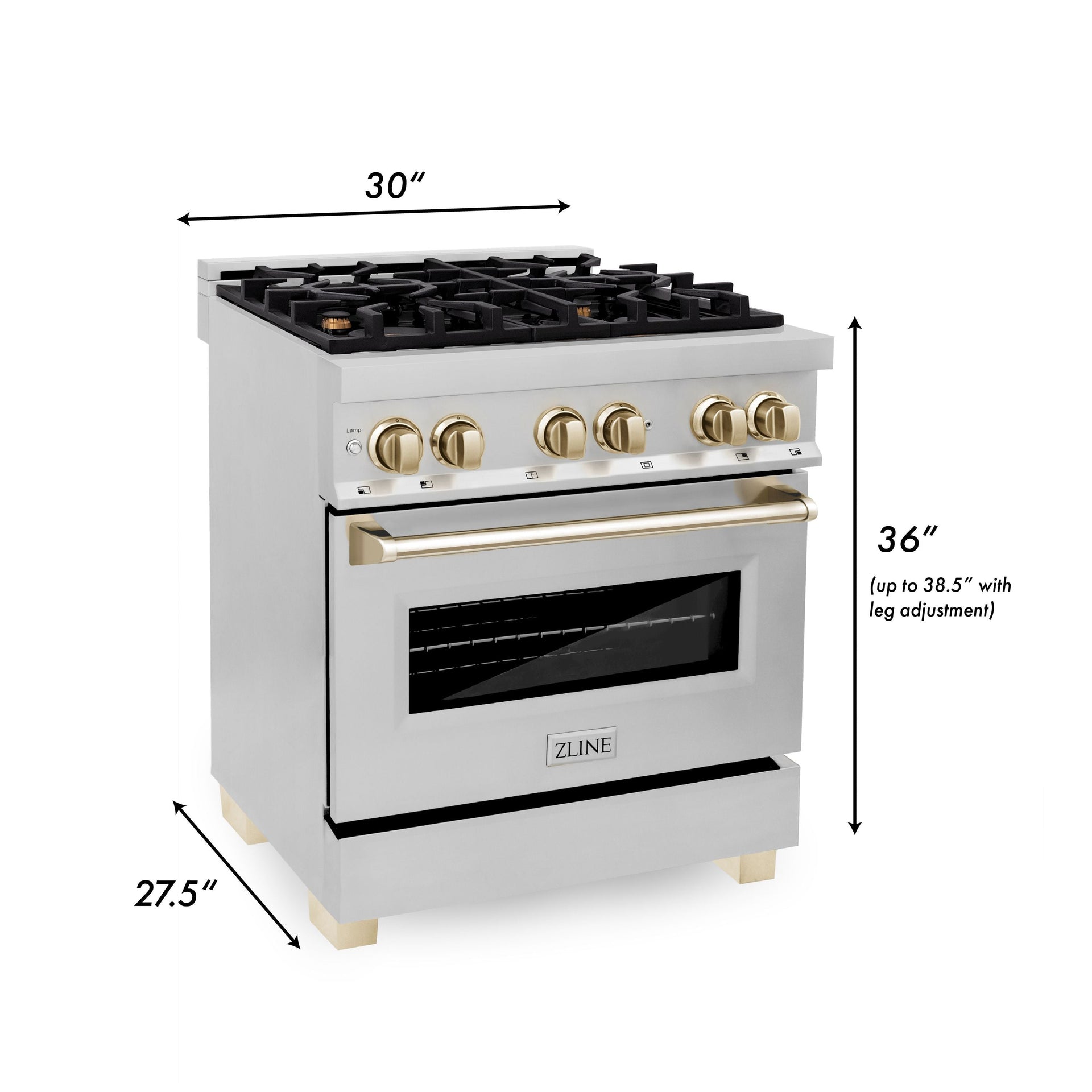 zline-autograph-edition-30-in-dual-fuel-range-4-0-cu-ft-electric-convection-oven-stainless-steel-with-gold-accents-raz-30-g