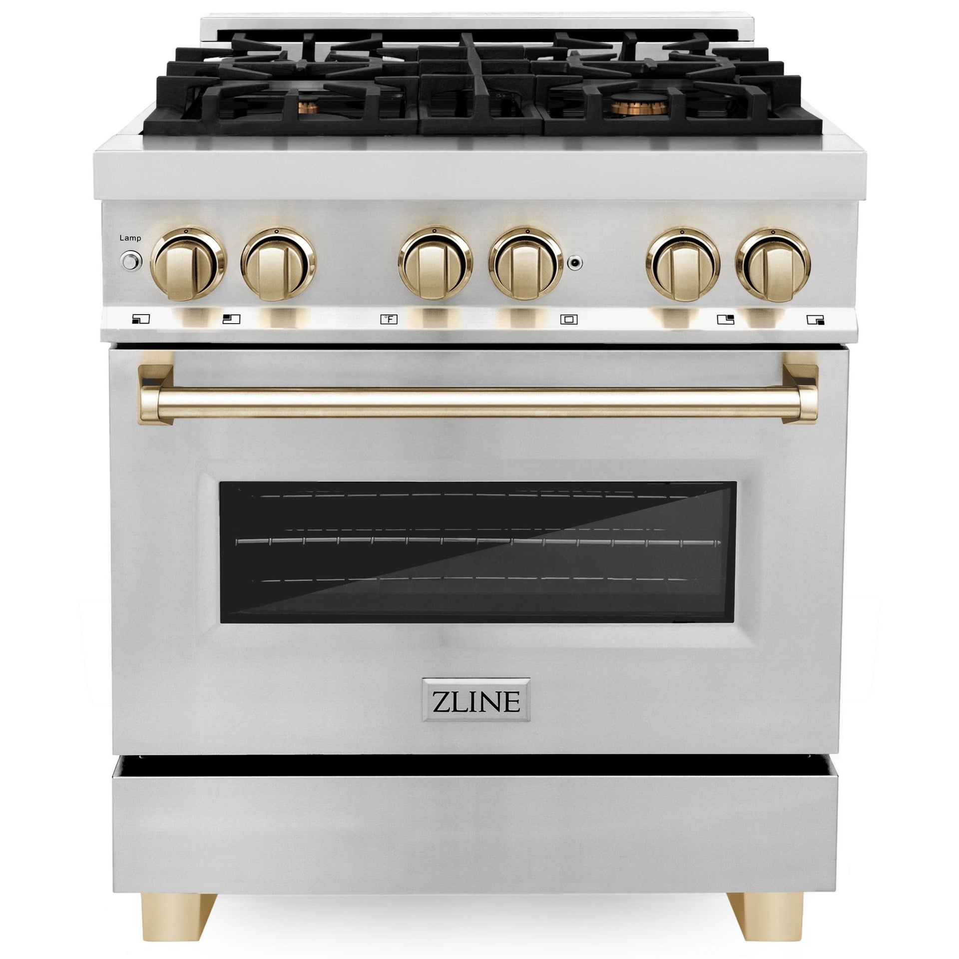 zline-autograph-edition-30-in-dual-fuel-range-4-0-cu-ft-electric-convection-oven-stainless-steel-with-gold-accents-raz-30-g