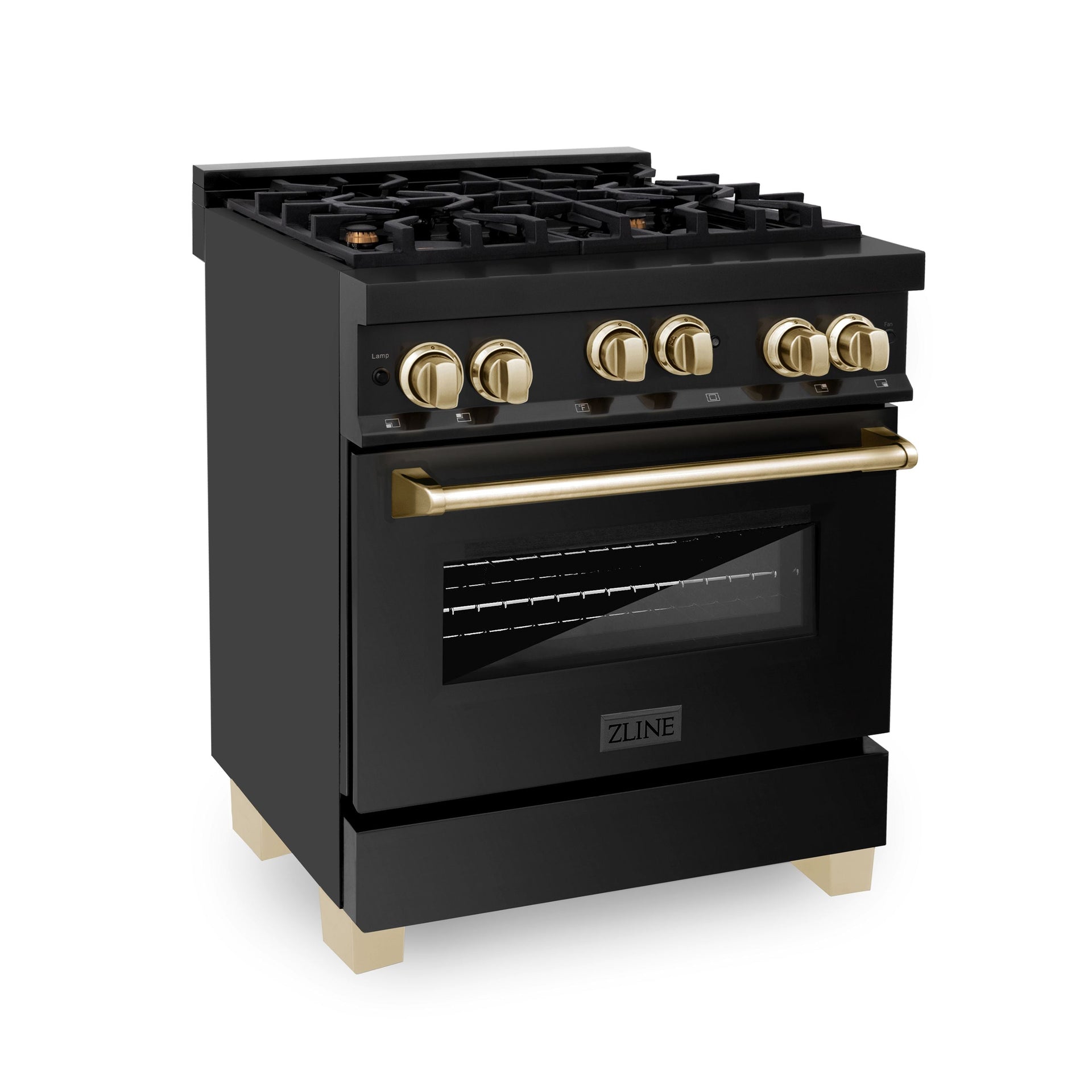 zline-autograph-package-30-gas-range-range-hood-refrigerator-dishwasher-in-black-stainless-with-gold-accents