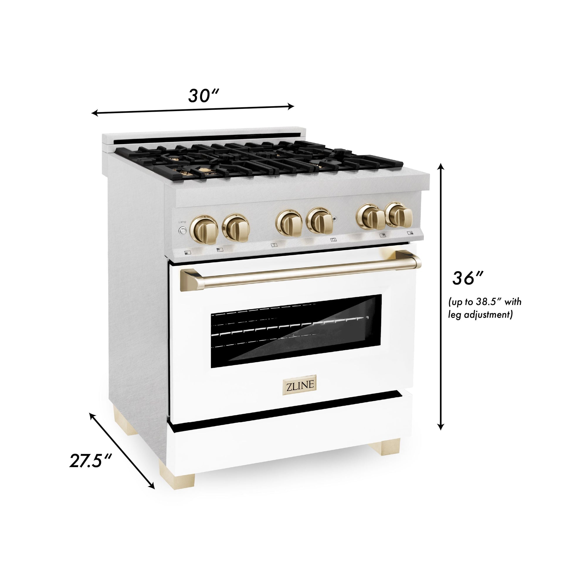 zline-autograph-edition-30-in-4-0-cu-ft-legacy-dual-fuel-range-with-4-burner-gas-cooktop-and-electric-convection-oven-in-satin-stainless-steel-with-white-matte-door-and-polished-gold-accents-rasz-wm-30-g