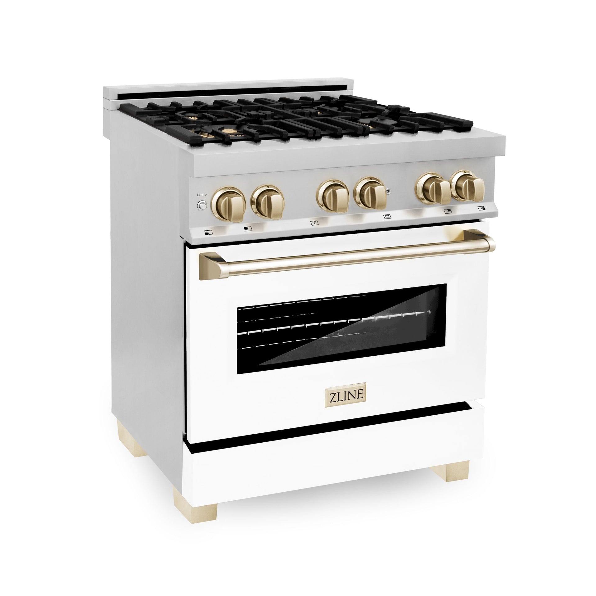 zline-kitchen-and-bath-autograph-edition-30-in-dual-fuel-range-4-0-cu-ft-electric-convection-oven-4-gas-burners-white-matte-door-with-gold-accents-model-raz-wm-30-g