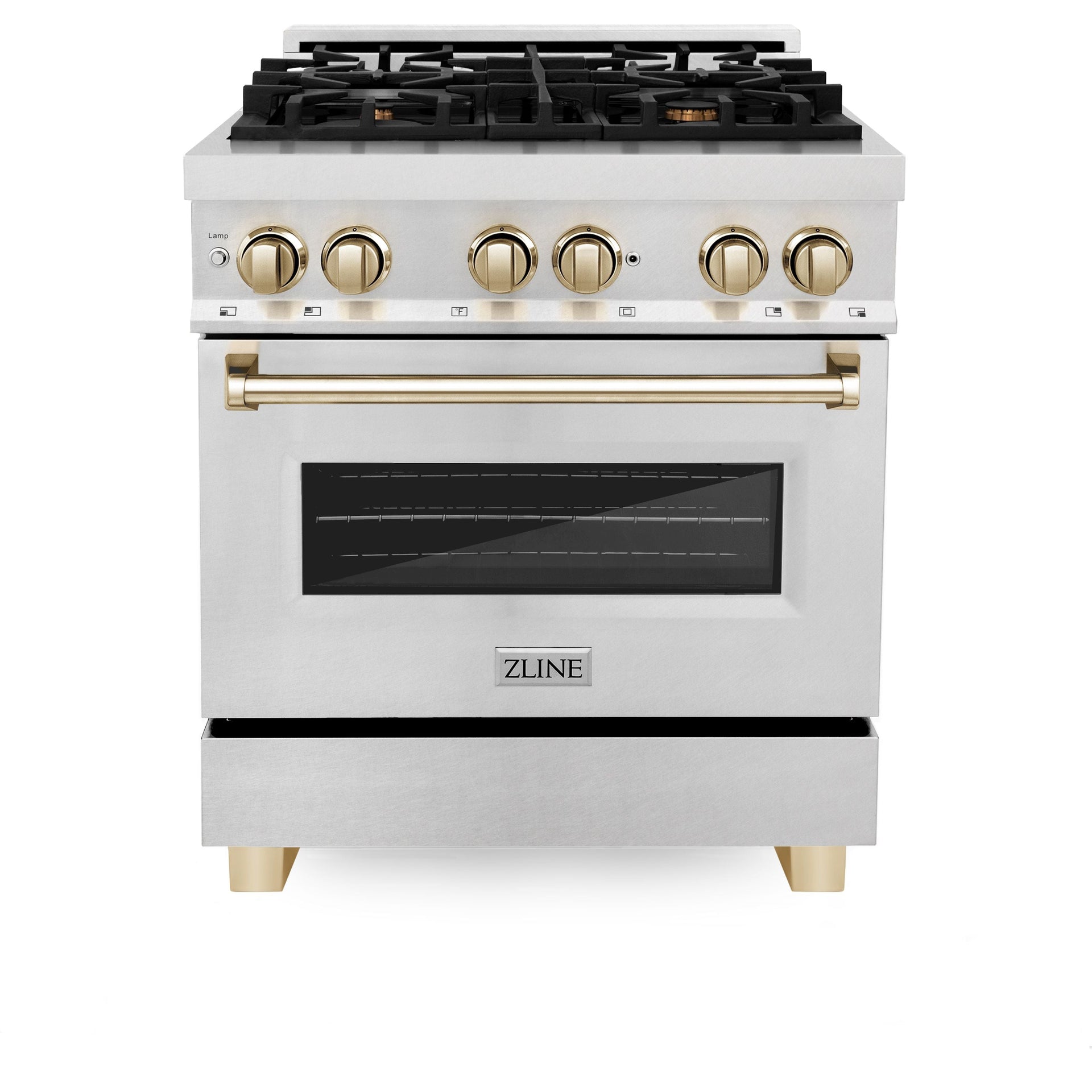 zline-autograph-30-in-legacy-dual-fuel-range-4-0-cu-ft-4-burner-gas-cooktop-electric-convection-oven-satin-stainless-steel-with-polished-gold-accents-rasz-sn-30-g