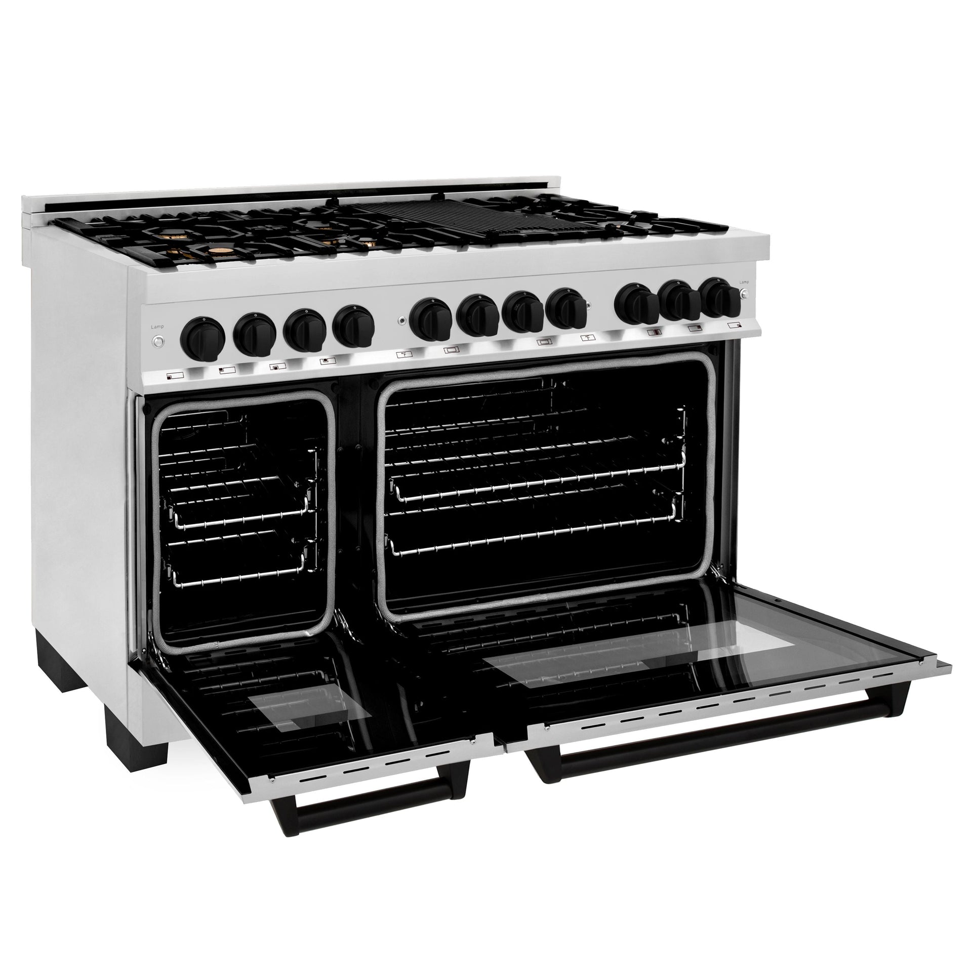 zline-autograph-package-48-dual-fuel-range-range-hood-refrigerator-dishwasher-with-matte-black-accents